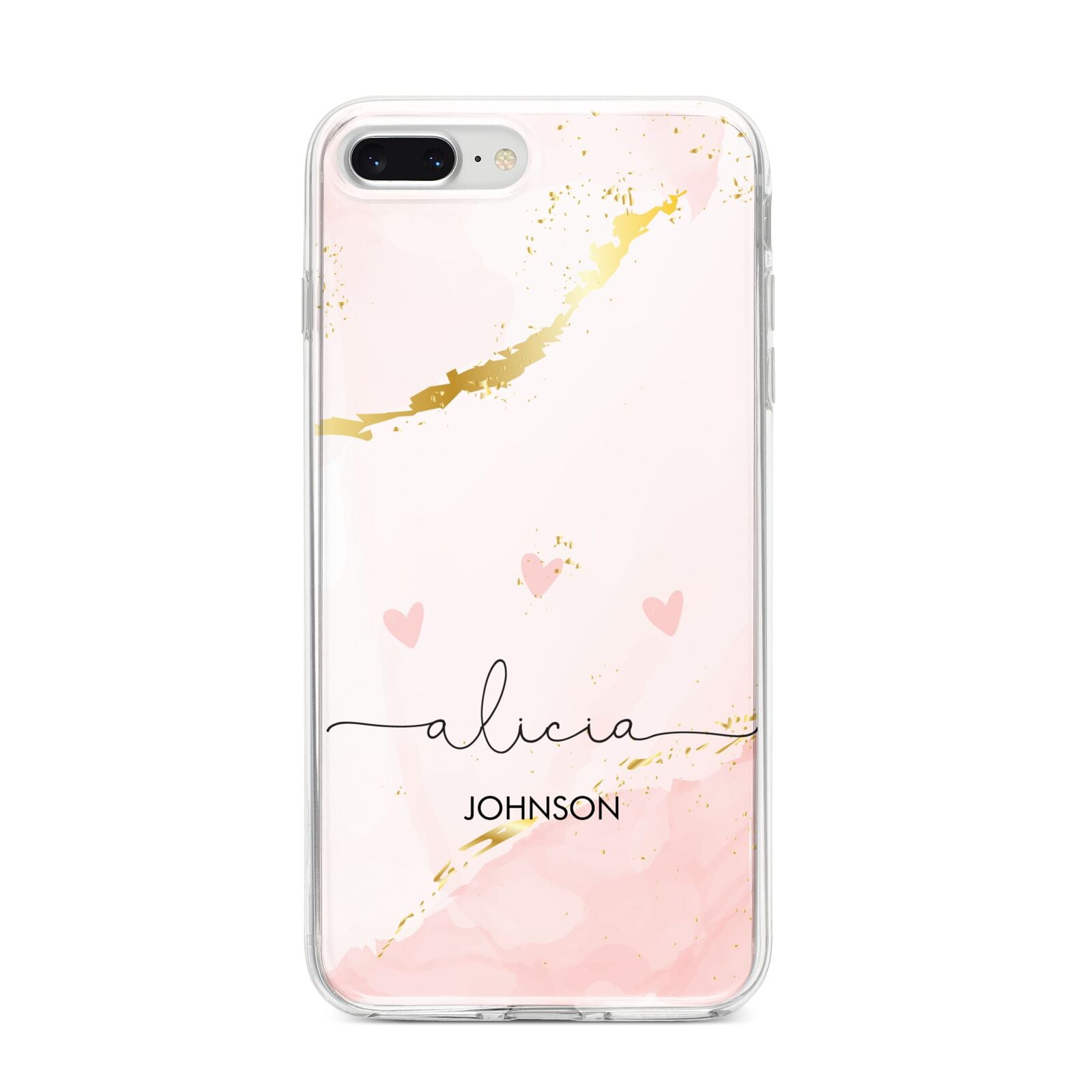 Personalised Pink Gold Marble Names iPhone 8 Plus Bumper Case on Silver iPhone