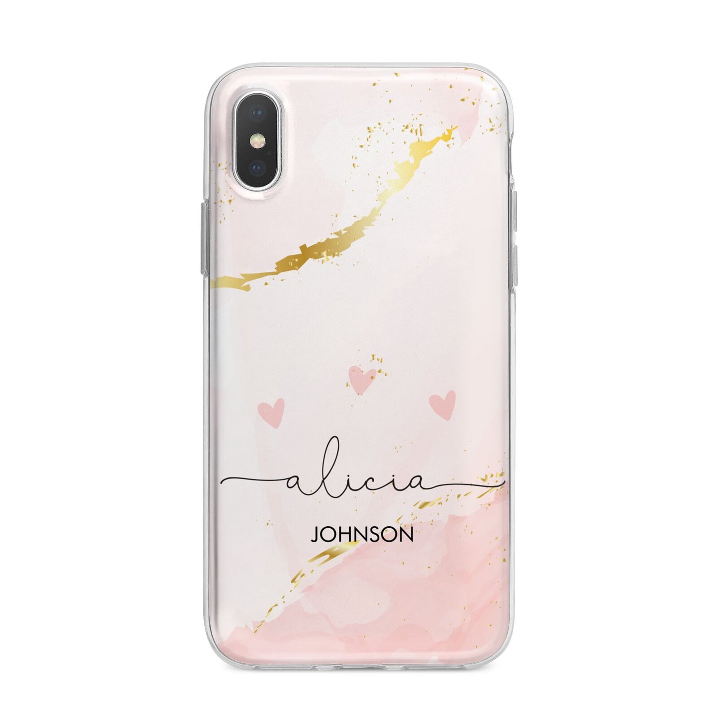 Personalised Pink Gold Marble Names iPhone X Bumper Case on Silver iPhone Alternative Image 1