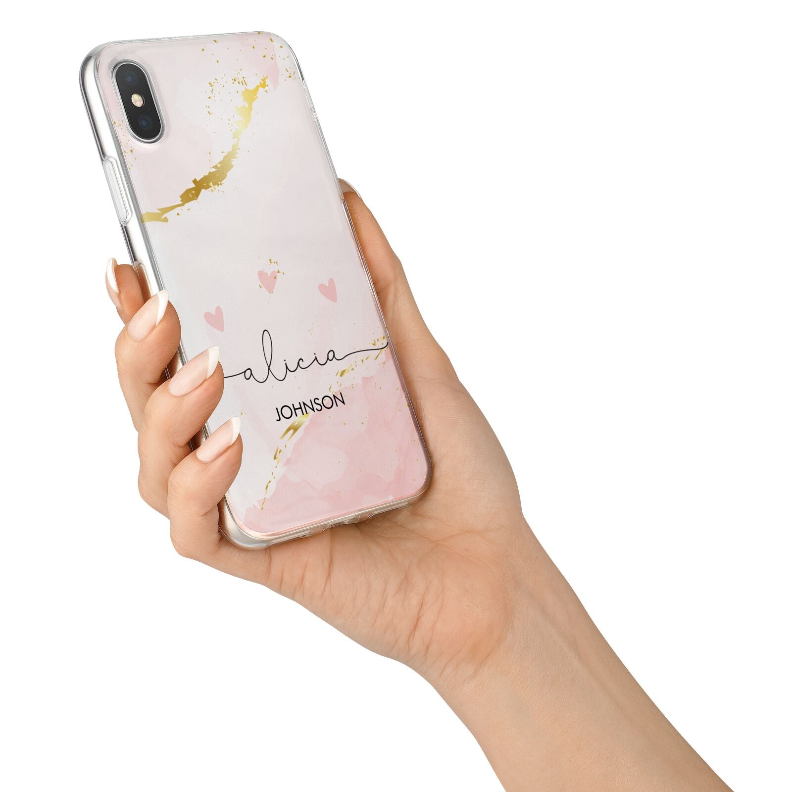 Personalised Pink Gold Marble Names iPhone X Bumper Case on Silver iPhone Alternative Image 2