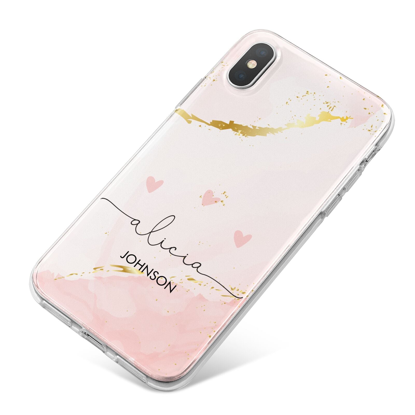Personalised Pink Gold Marble Names iPhone X Bumper Case on Silver iPhone