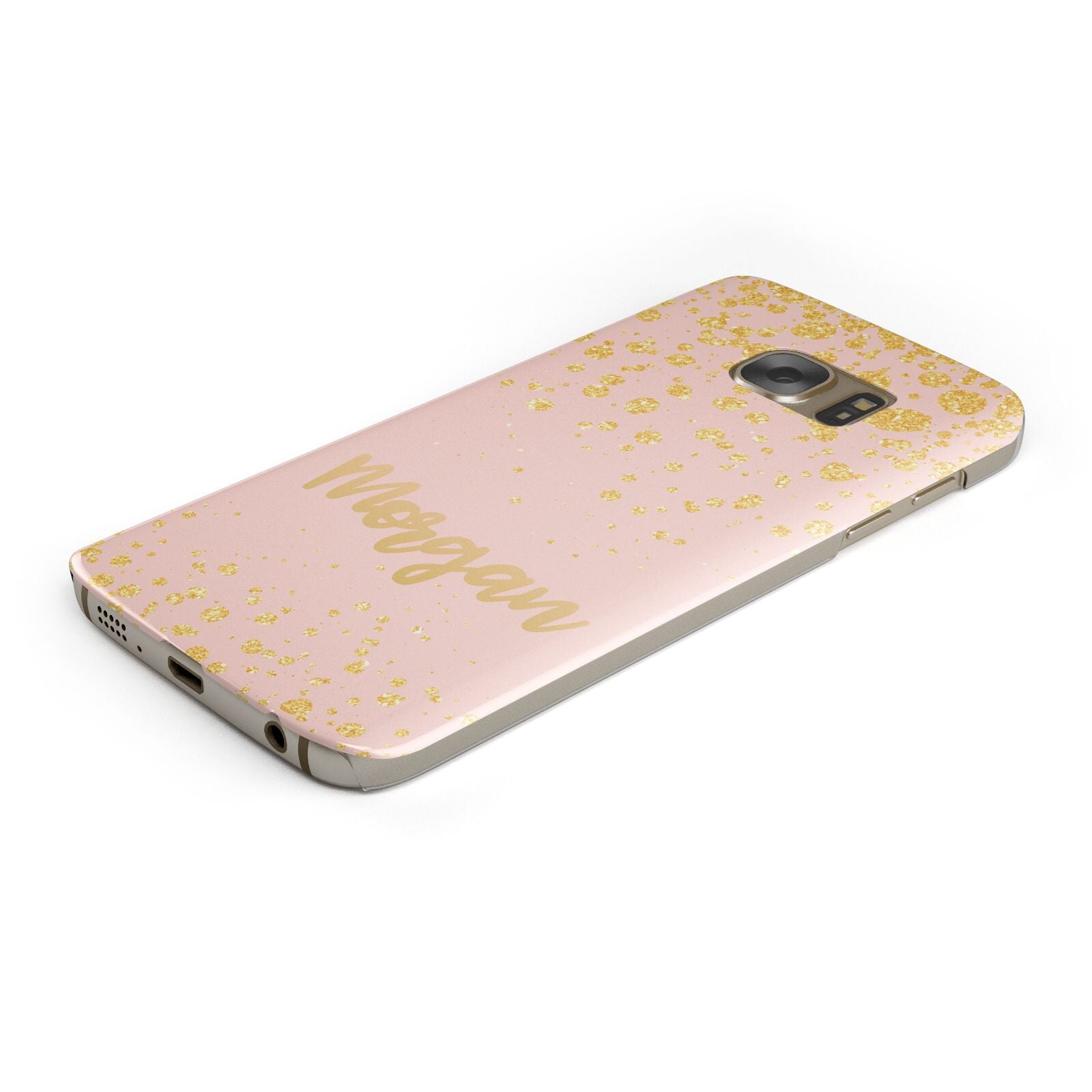 Personalised Pink Gold Splatter With Name Protective Samsung Galaxy Case Angled Image