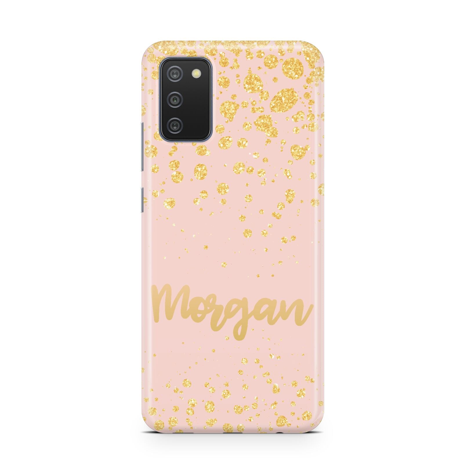 Personalised Pink Gold Splatter With Name Samsung A02s Case