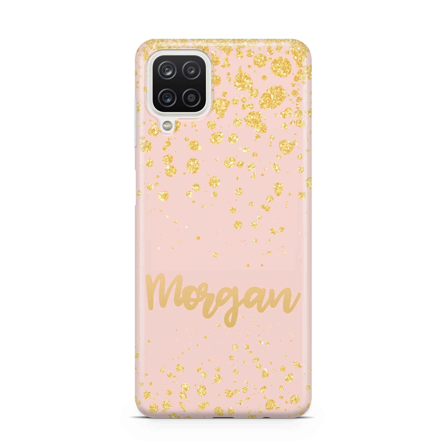 Personalised Pink Gold Splatter With Name Samsung A12 Case