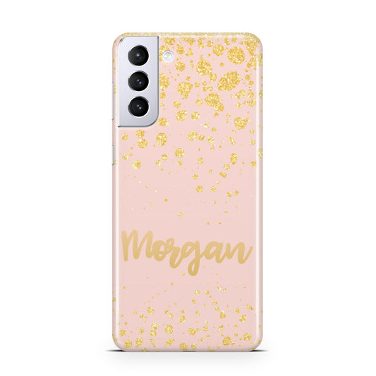 Personalised Pink Gold Splatter With Name Samsung S21 Plus Phone Case