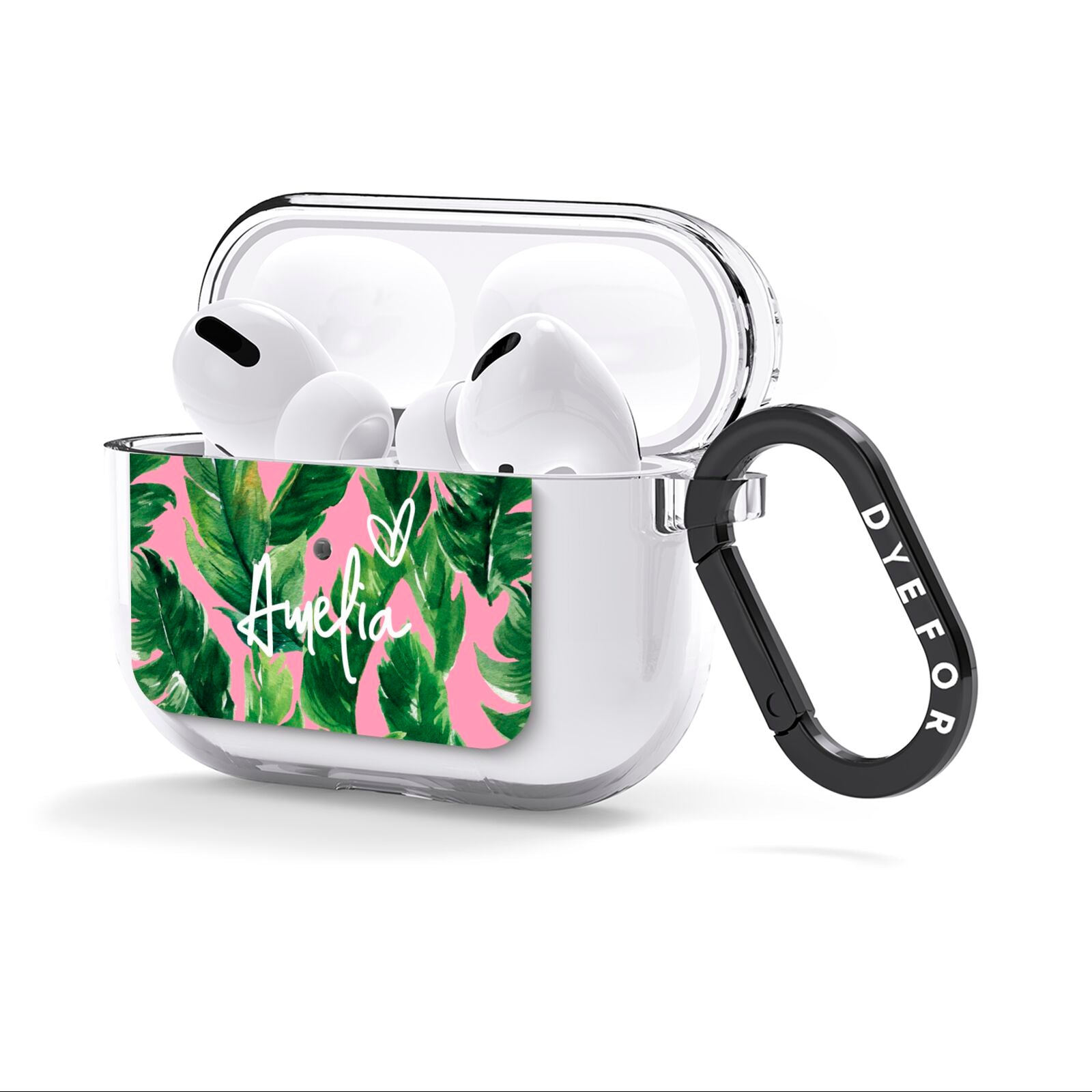 Personalised Pink Green Banana Leaf AirPods Clear Case 3rd Gen Side Image