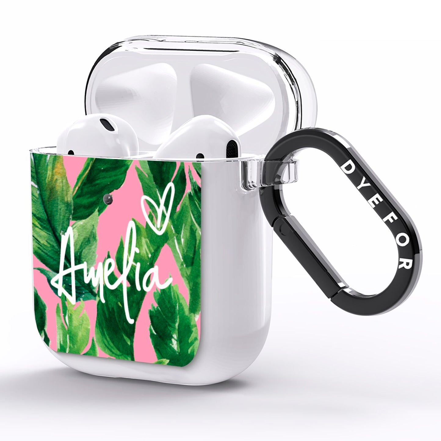 Personalised Pink Green Banana Leaf AirPods Clear Case Side Image