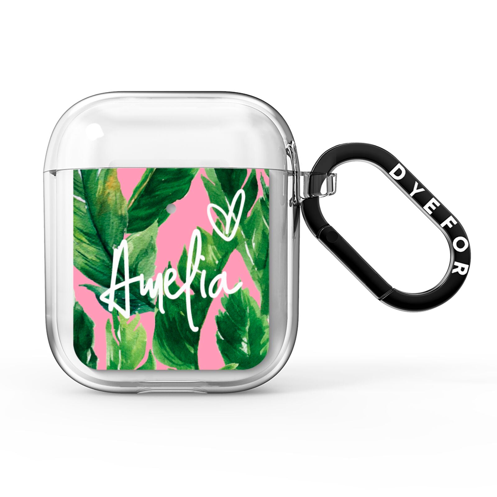 Personalised Pink Green Banana Leaf AirPods Clear Case