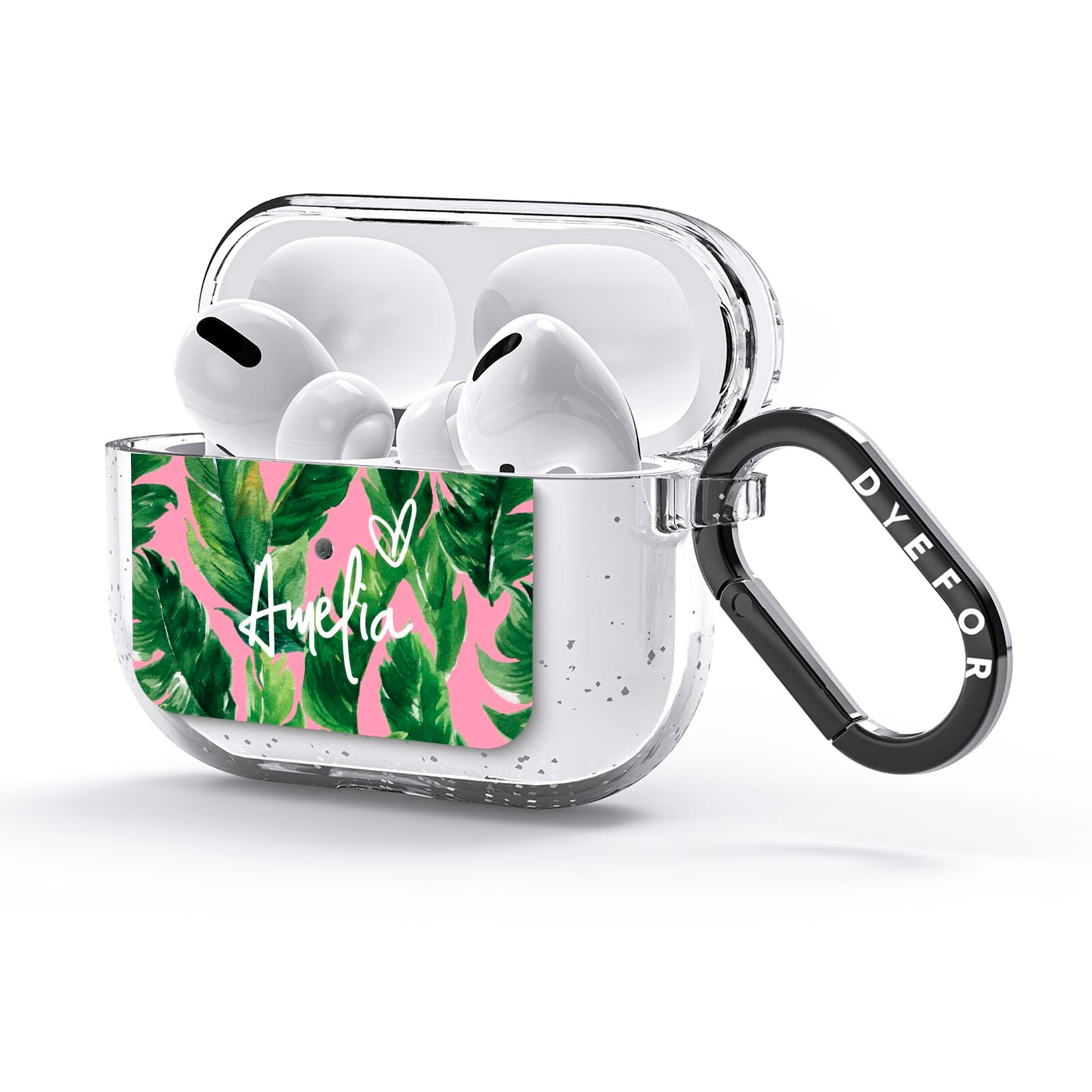 Personalised Pink Green Banana Leaf AirPods Glitter Case 3rd Gen Side Image