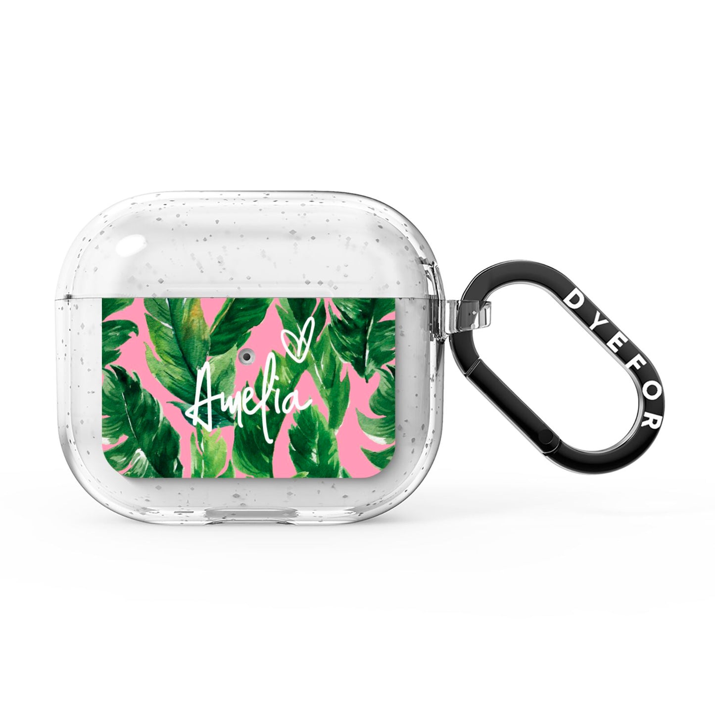 Personalised Pink Green Banana Leaf AirPods Glitter Case 3rd Gen