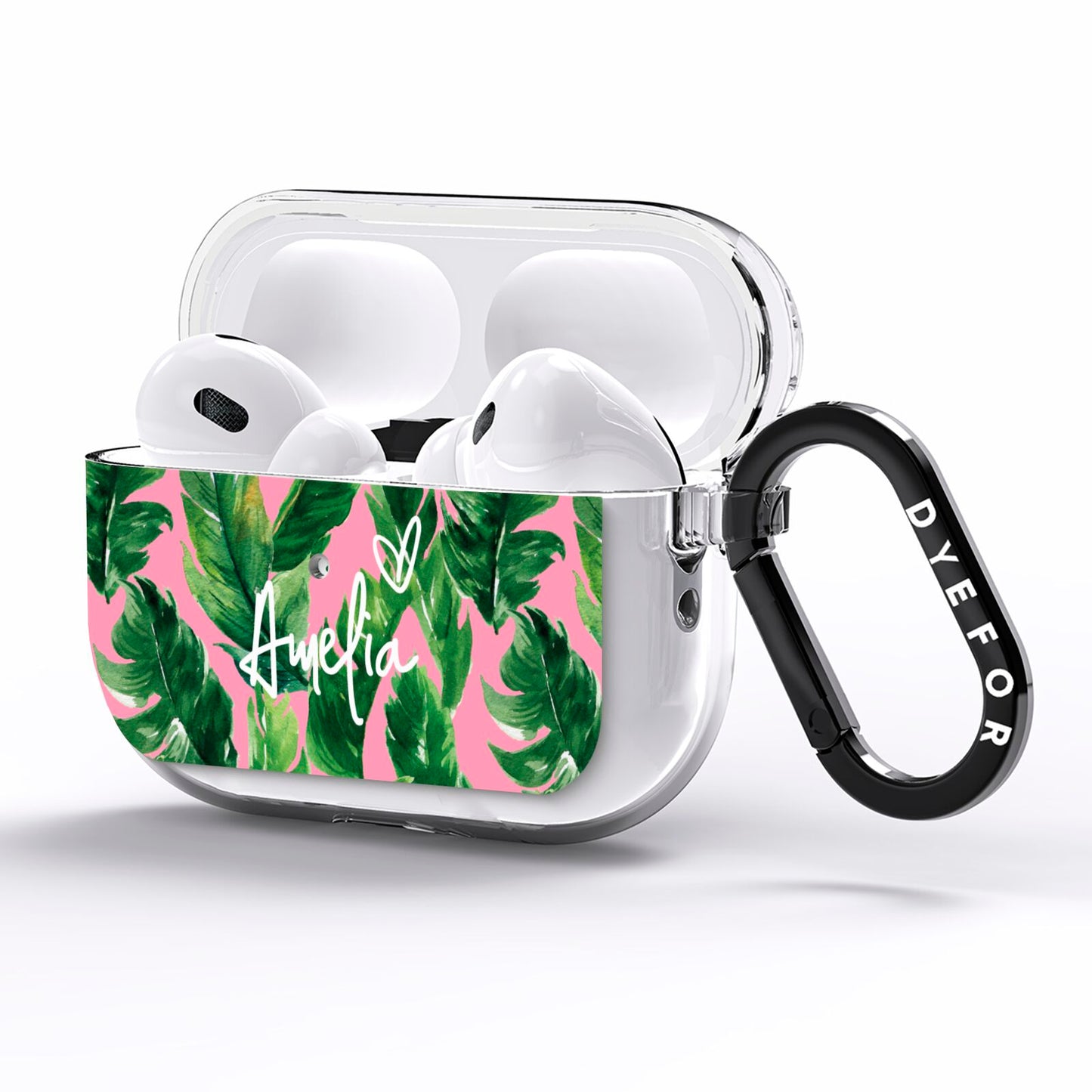 Personalised Pink Green Banana Leaf AirPods Pro Clear Case Side Image