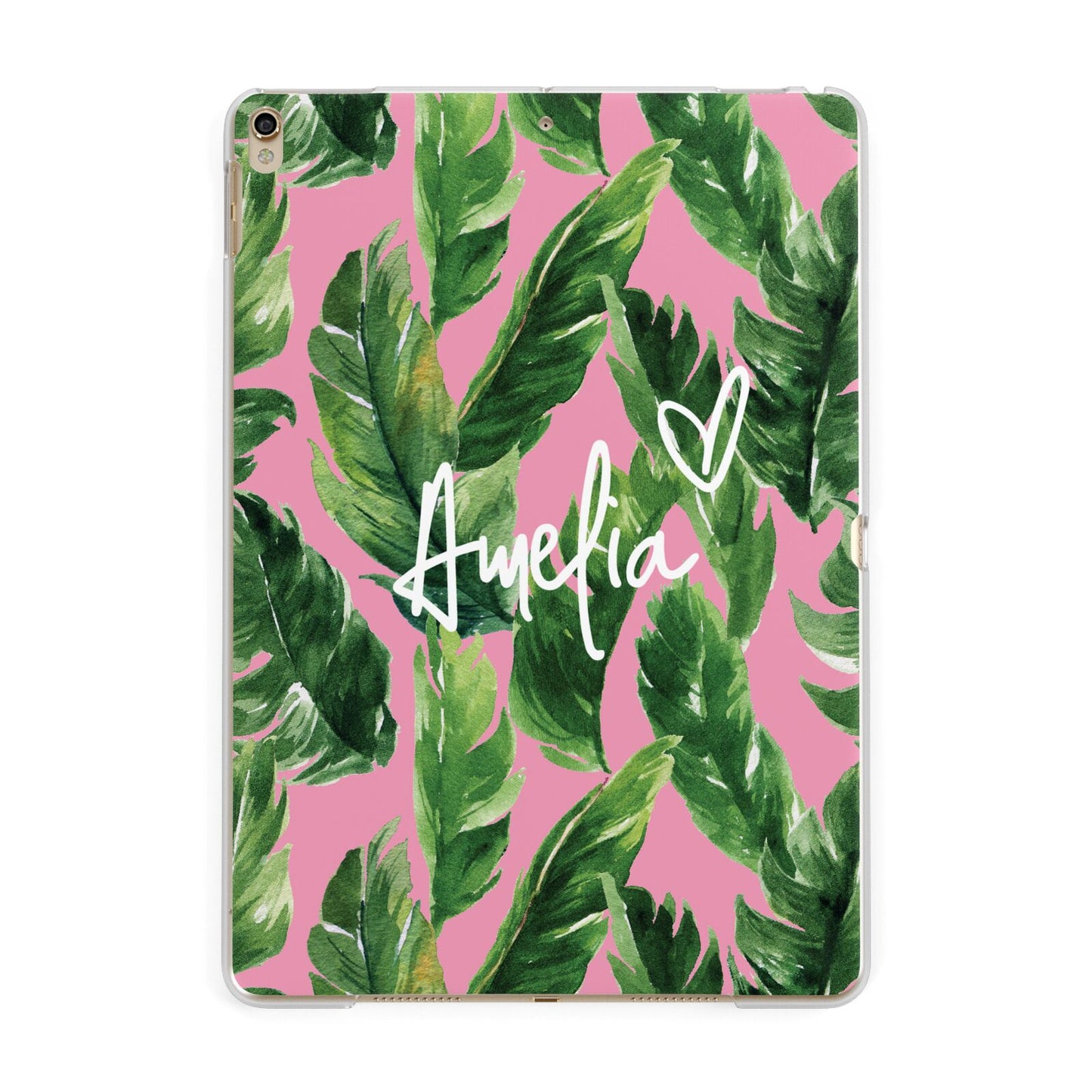 Personalised Pink Green Banana Leaf Apple iPad Gold Case