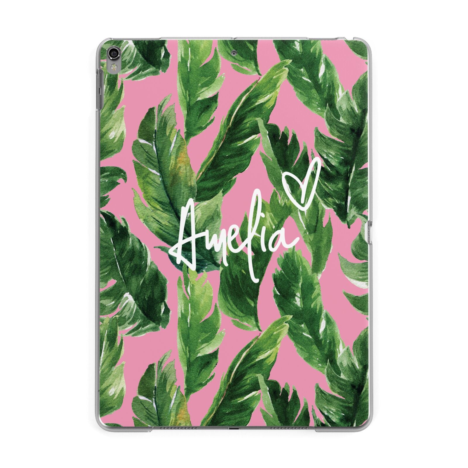 Personalised Pink Green Banana Leaf Apple iPad Grey Case