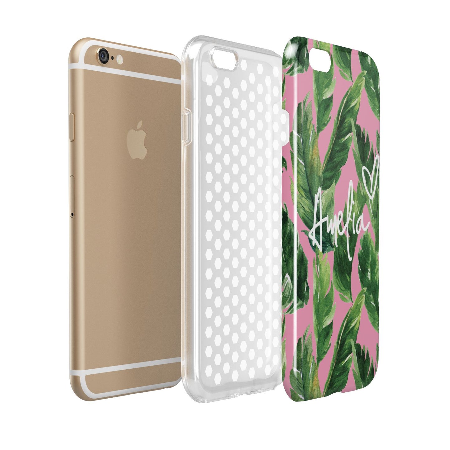 Personalised Pink Green Banana Leaf Apple iPhone 6 3D Tough Case Expanded view