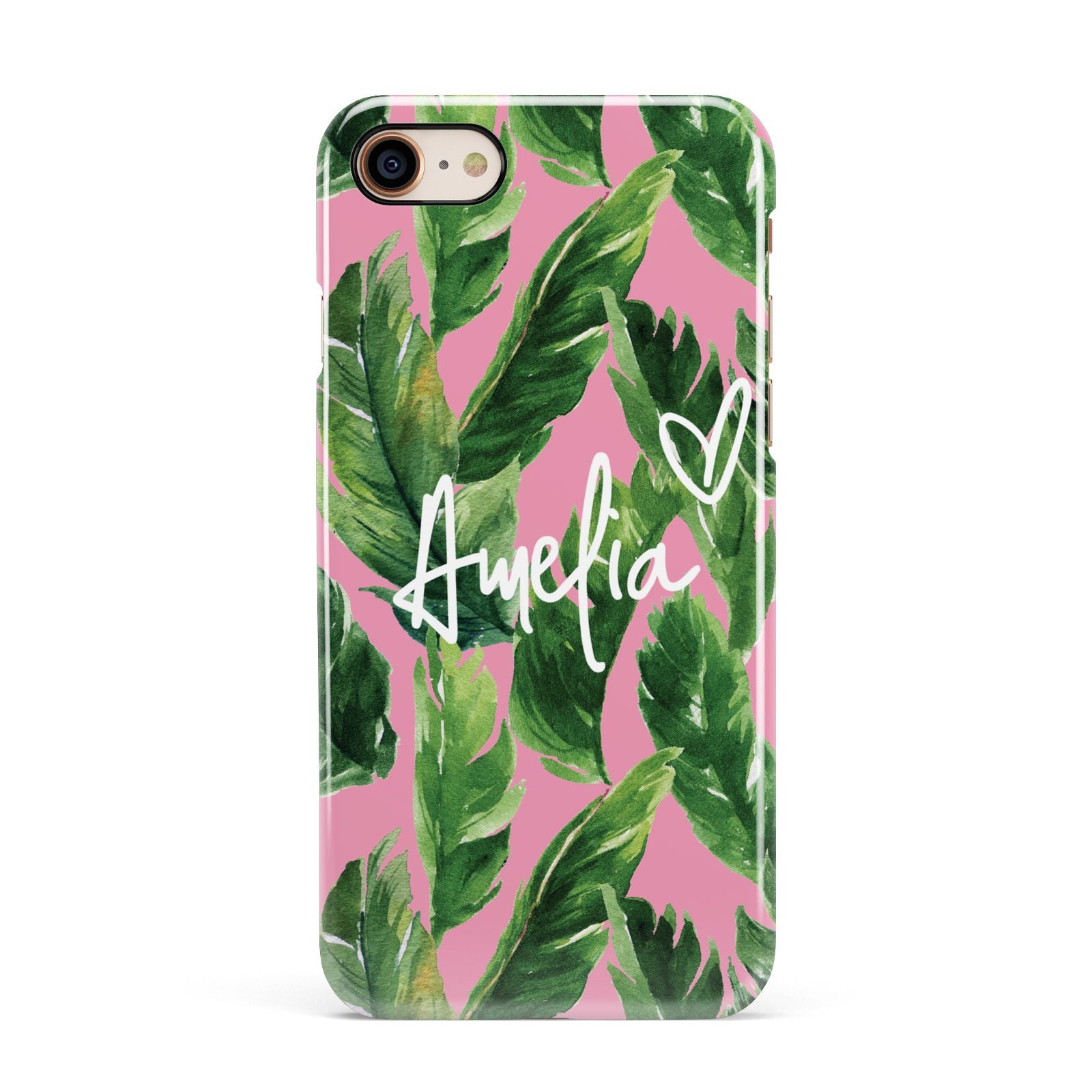 Personalised Pink Green Banana Leaf Apple iPhone 7 8 3D Snap Case