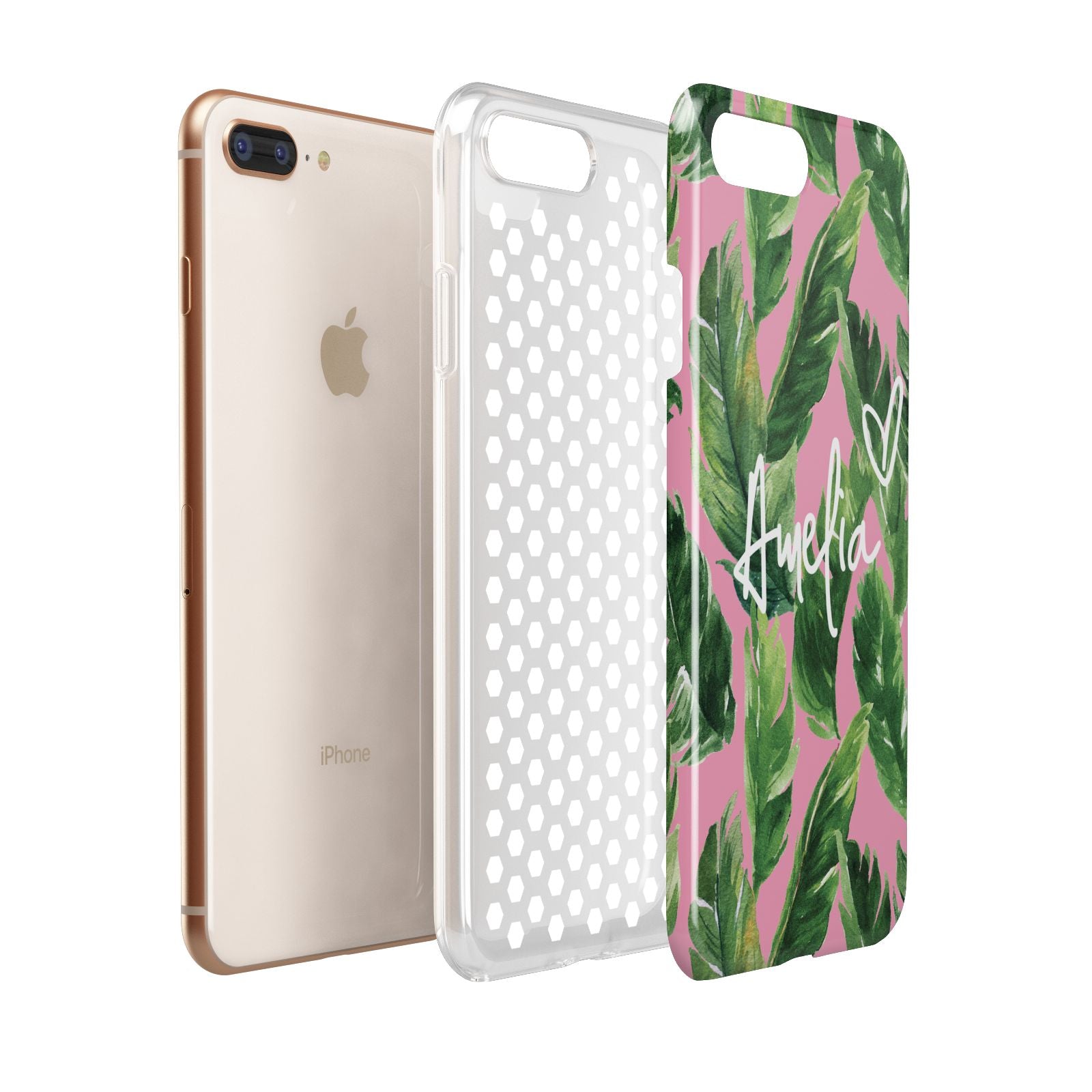 Personalised Pink Green Banana Leaf Apple iPhone 7 8 Plus 3D Tough Case Expanded View