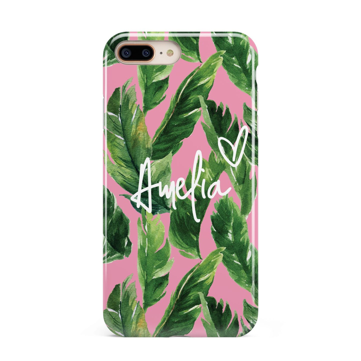 Personalised Pink Green Banana Leaf Apple iPhone 7 8 Plus 3D Tough Case