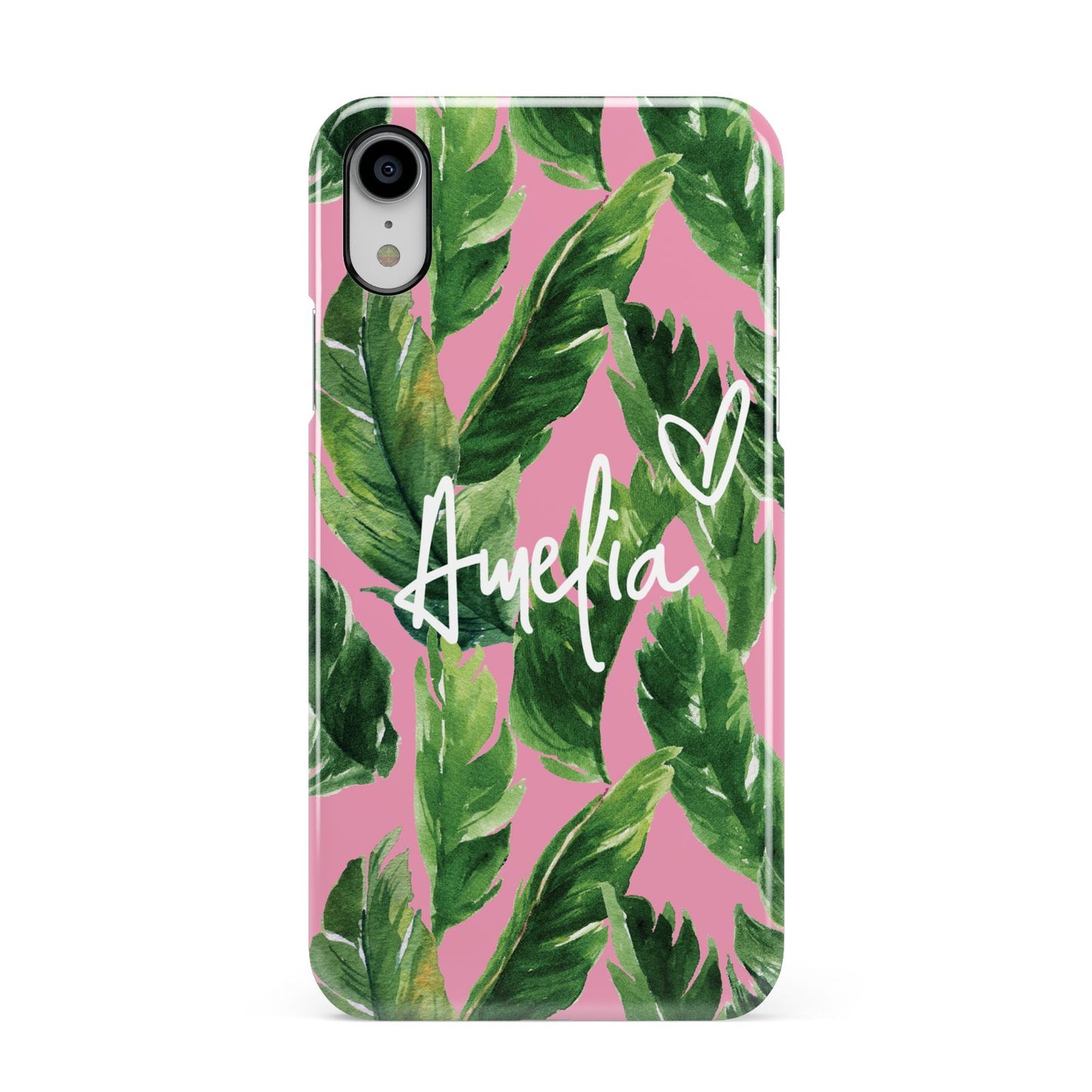 Personalised Pink Green Banana Leaf Apple iPhone XR White 3D Snap Case