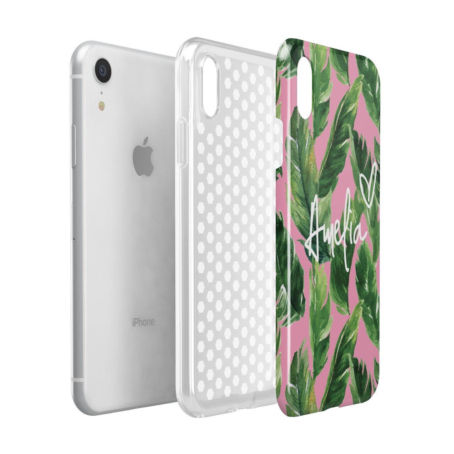 Personalised Pink Green Banana Leaf Apple iPhone XR White 3D Tough Case Expanded view