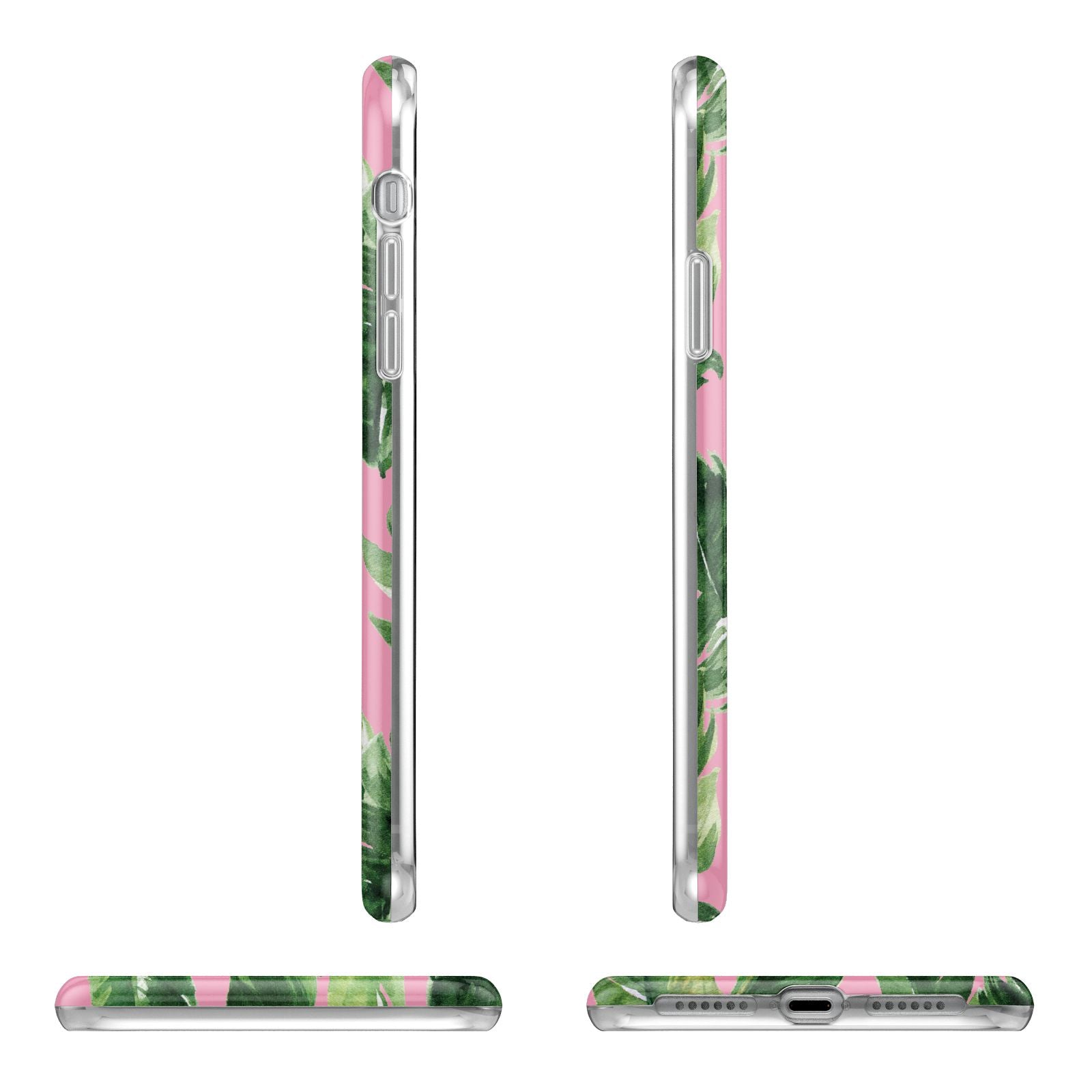 Personalised Pink Green Banana Leaf Apple iPhone XR in White with 3D Wrap Tough Case Alternative Image Angles