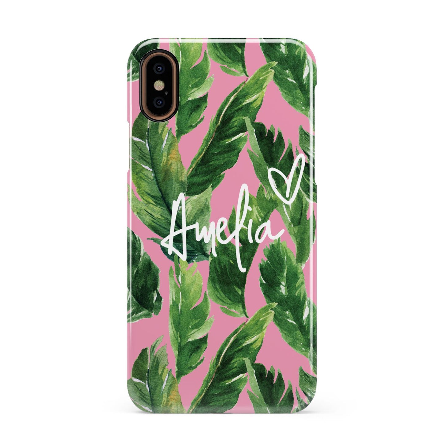 Personalised Pink Green Banana Leaf Apple iPhone XS 3D Snap Case