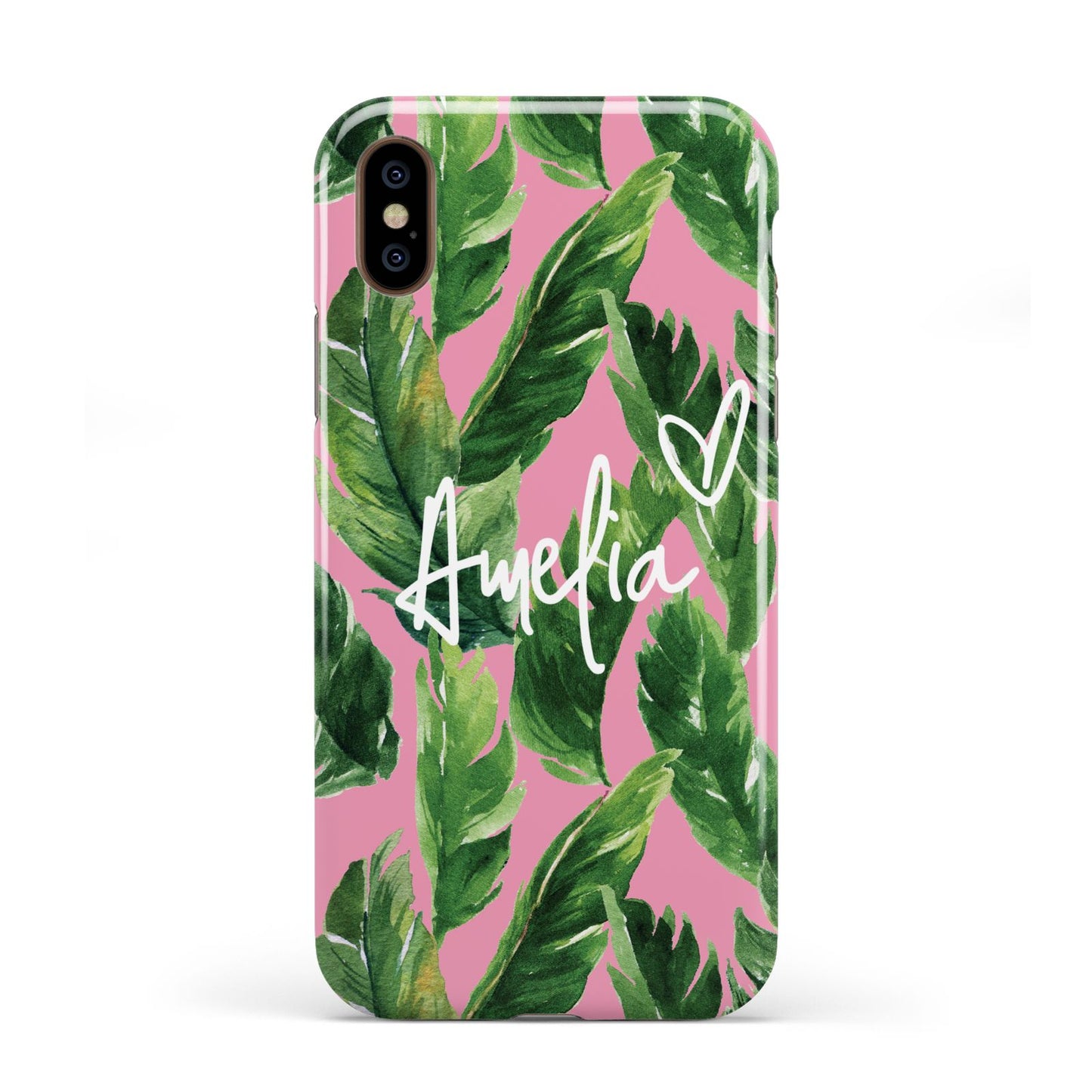 Personalised Pink Green Banana Leaf Apple iPhone XS 3D Tough