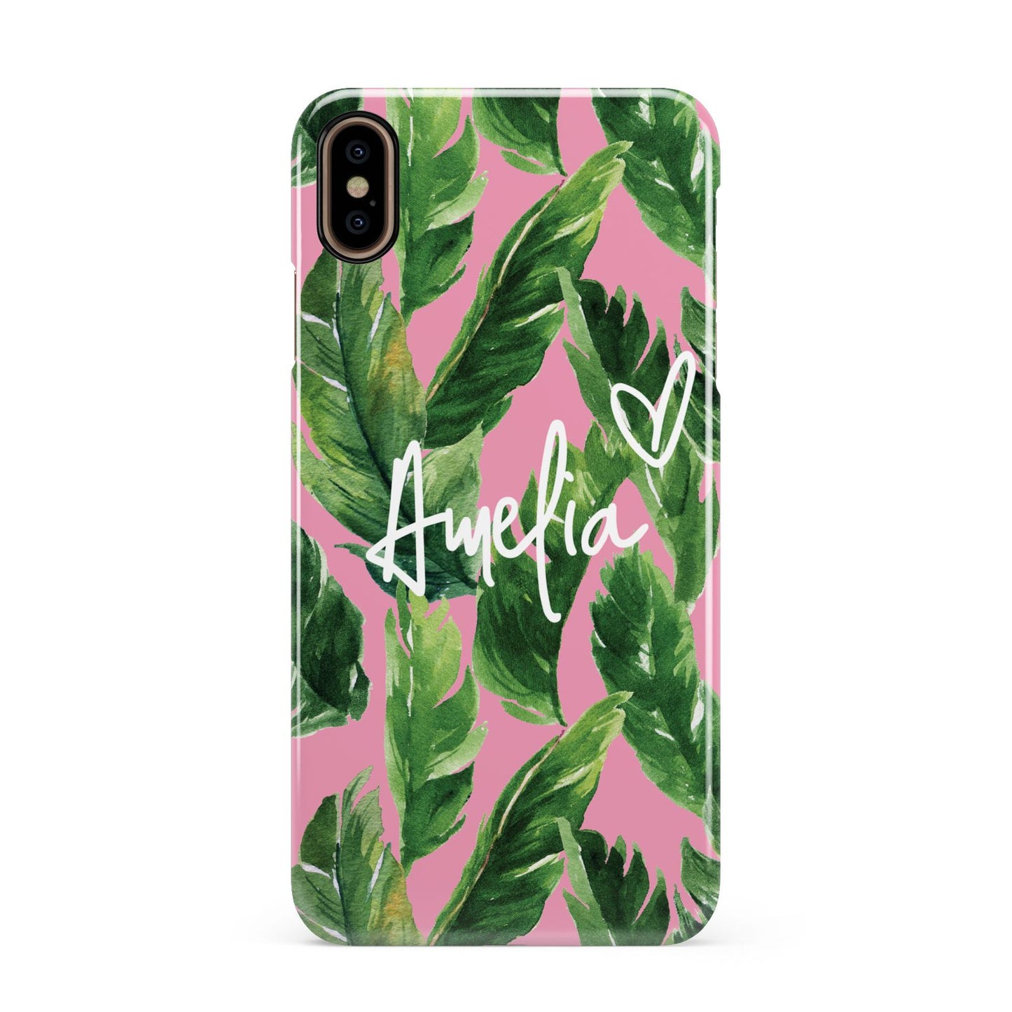 Personalised Pink Green Banana Leaf Apple iPhone Xs Max 3D Snap Case