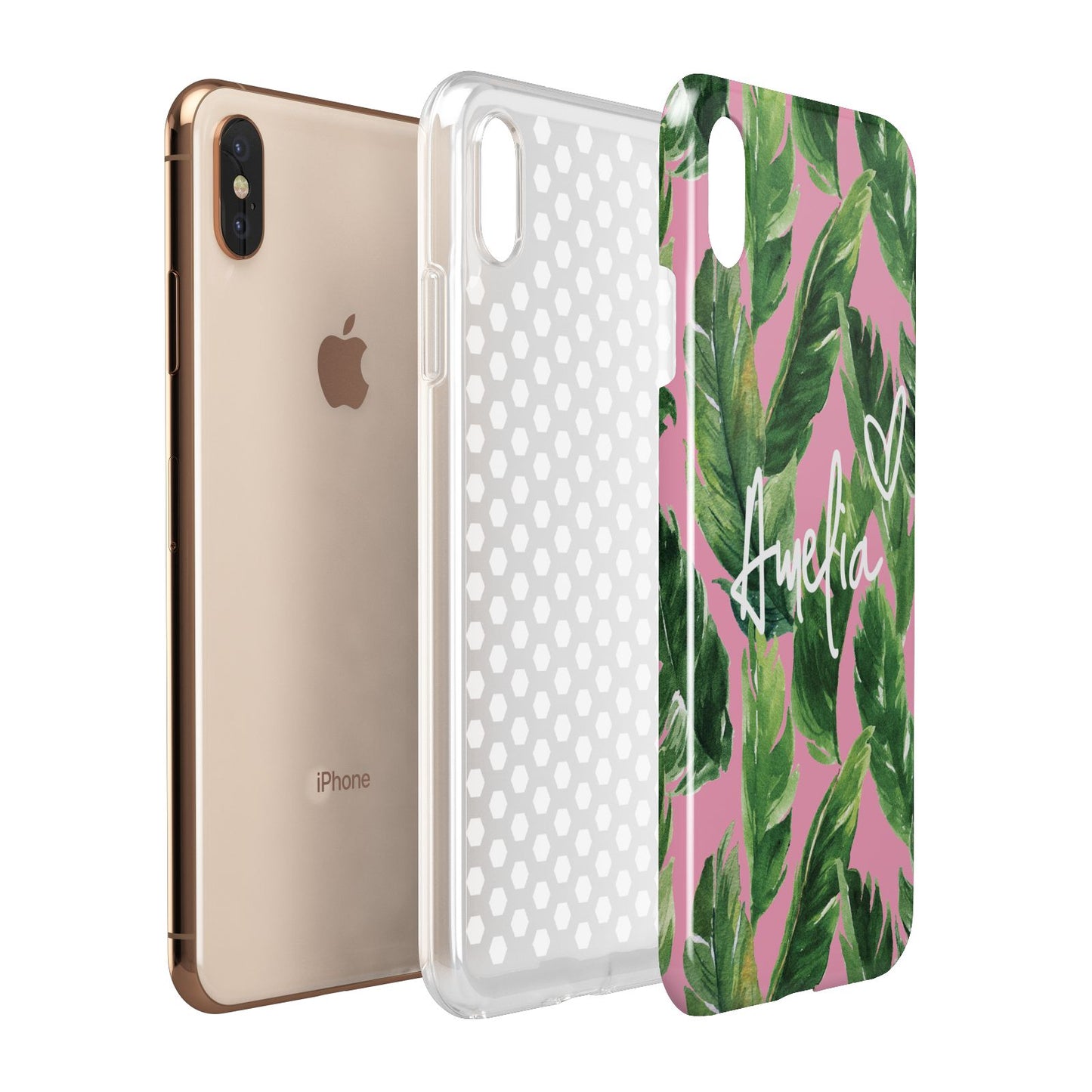 Personalised Pink Green Banana Leaf Apple iPhone Xs Max 3D Tough Case Expanded View