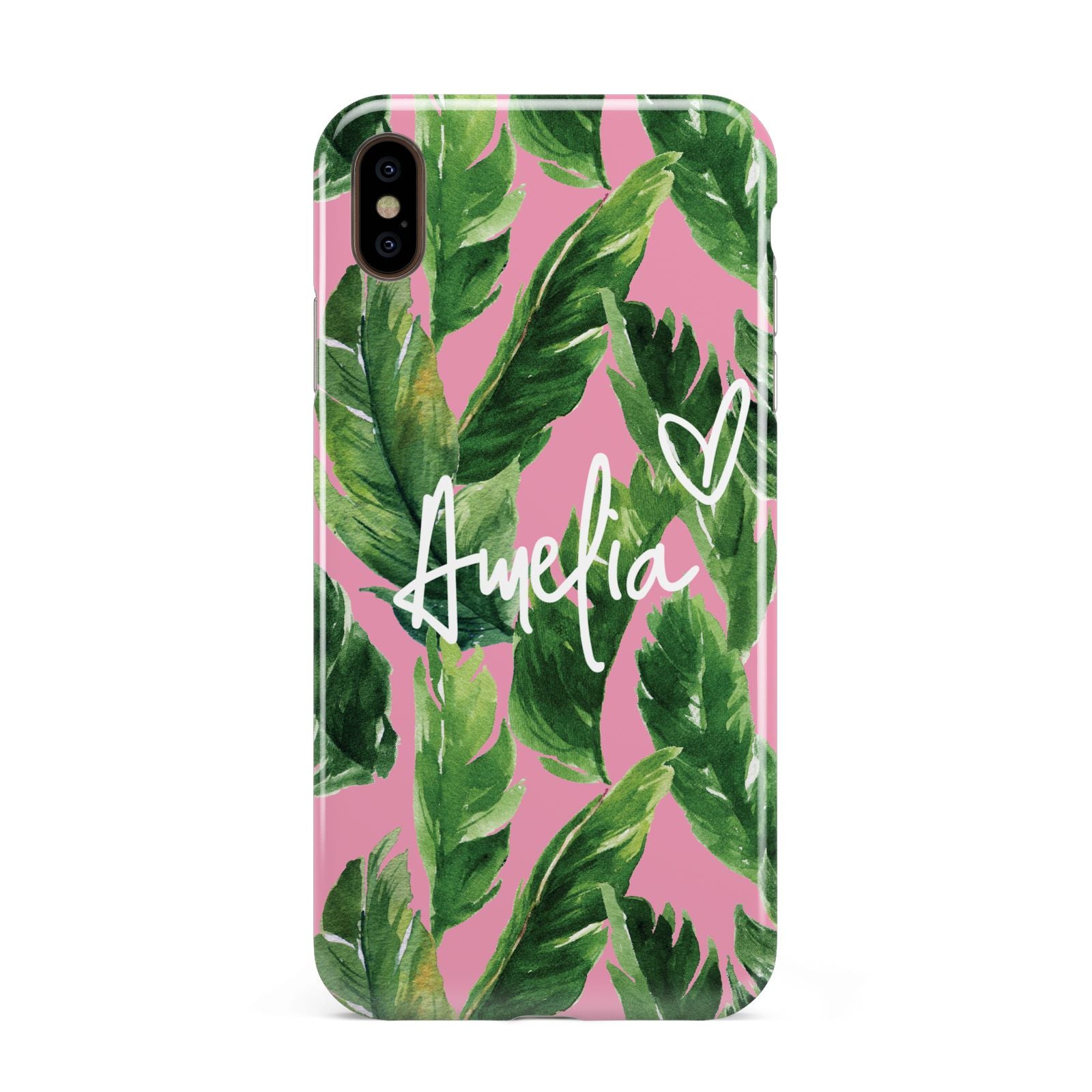 Personalised Pink Green Banana Leaf Apple iPhone Xs Max 3D Tough Case