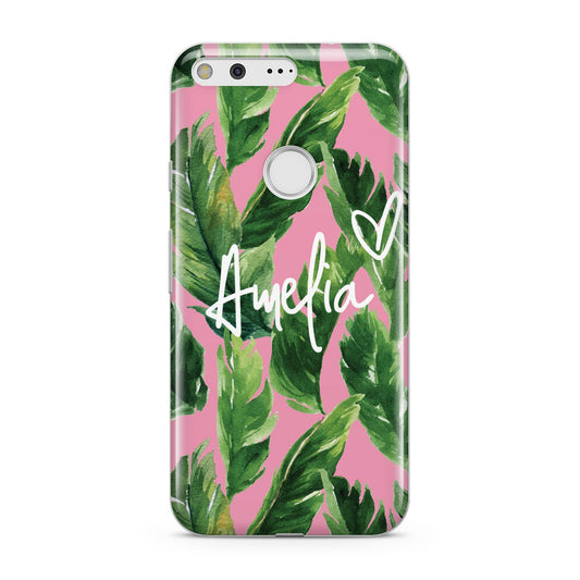 Personalised Pink Green Banana Leaf Google Pixel Case