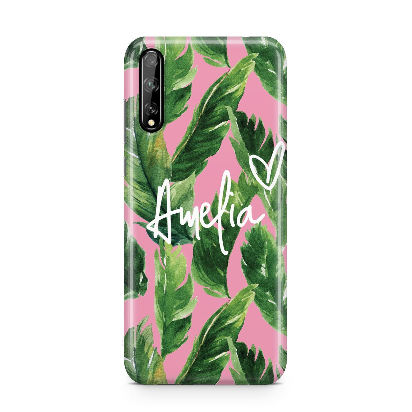 Personalised Pink Green Banana Leaf Huawei Enjoy 10s Phone Case