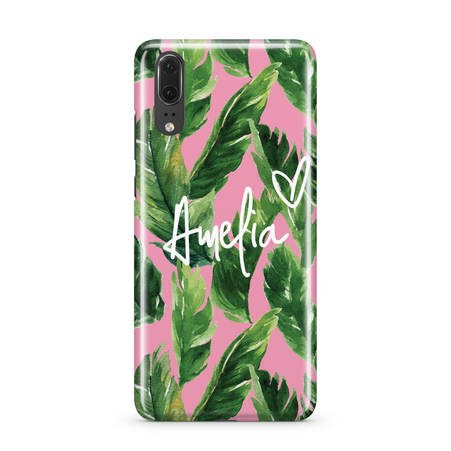 Personalised Pink Green Banana Leaf Huawei P20 Phone Case