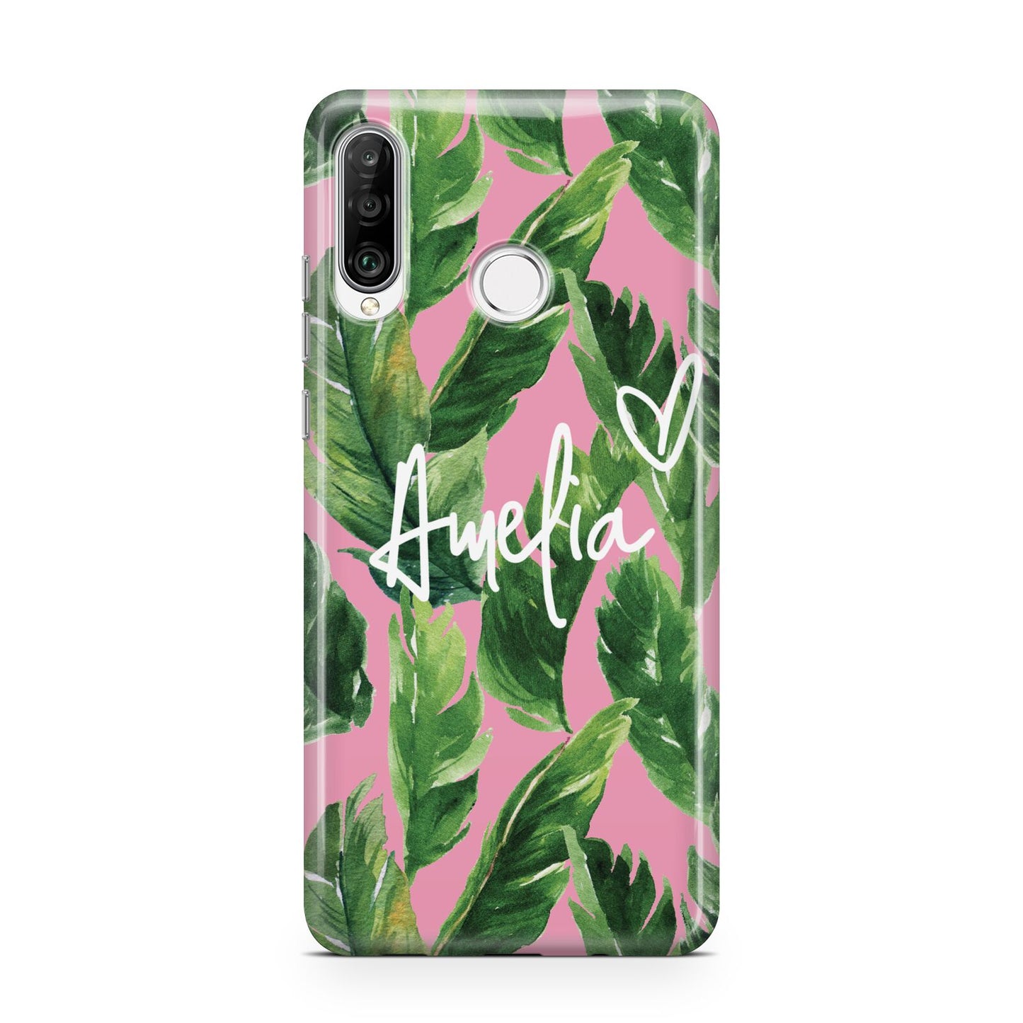 Personalised Pink Green Banana Leaf Huawei P30 Lite Phone Case