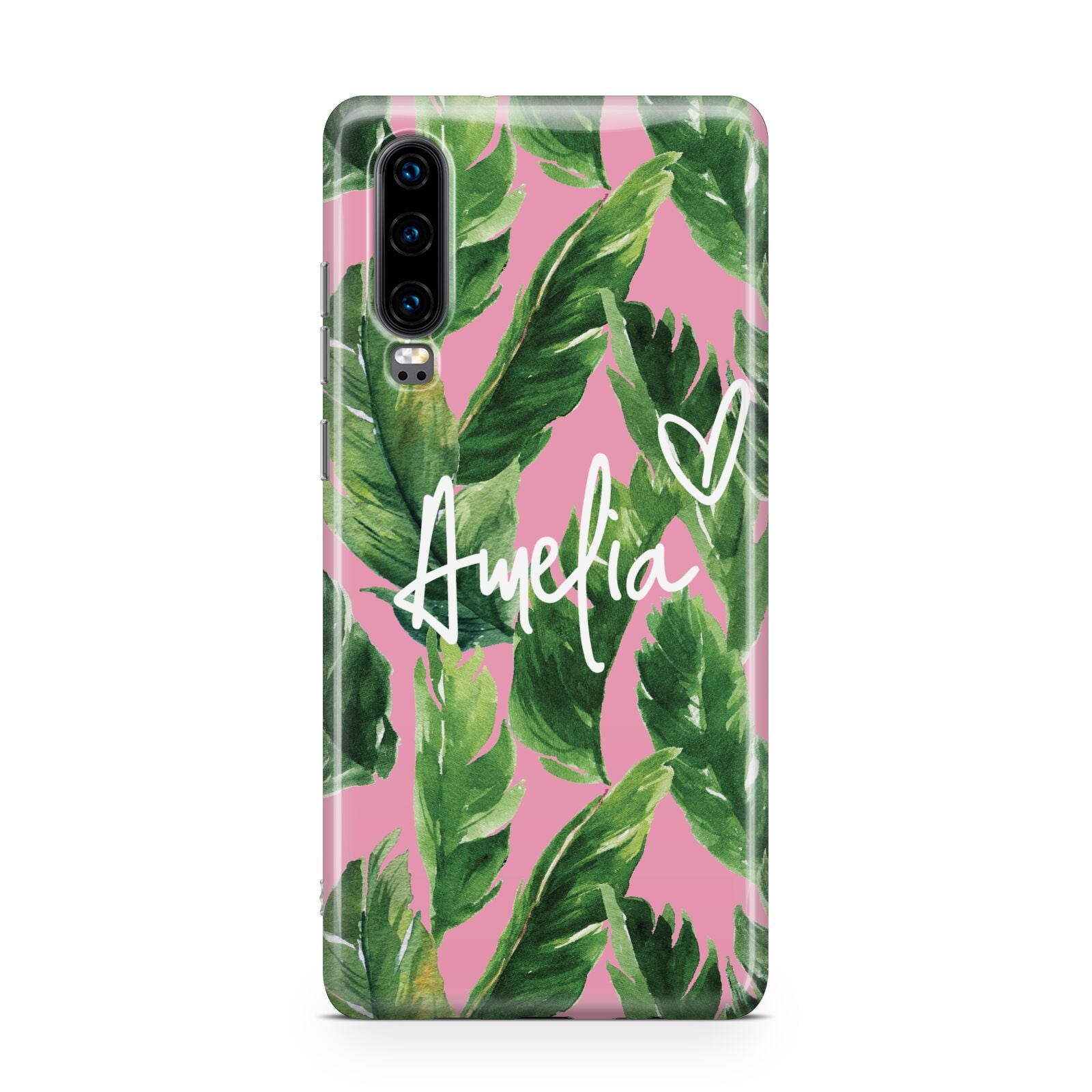 Personalised Pink Green Banana Leaf Huawei P30 Phone Case