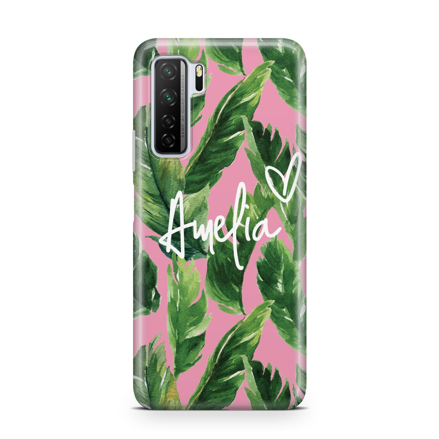 Personalised Pink Green Banana Leaf Huawei P40 Lite 5G Phone Case