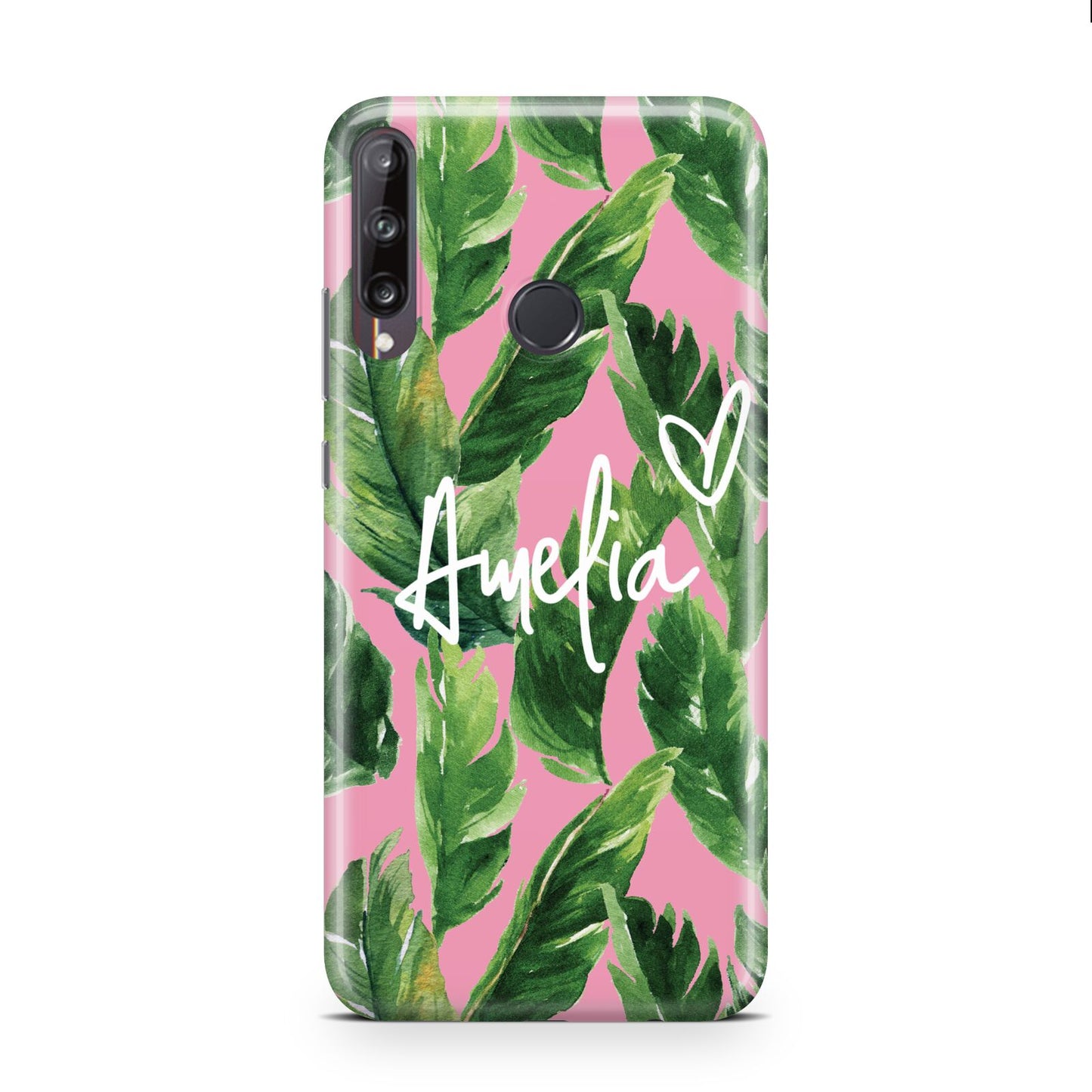 Personalised Pink Green Banana Leaf Huawei P40 Lite E Phone Case