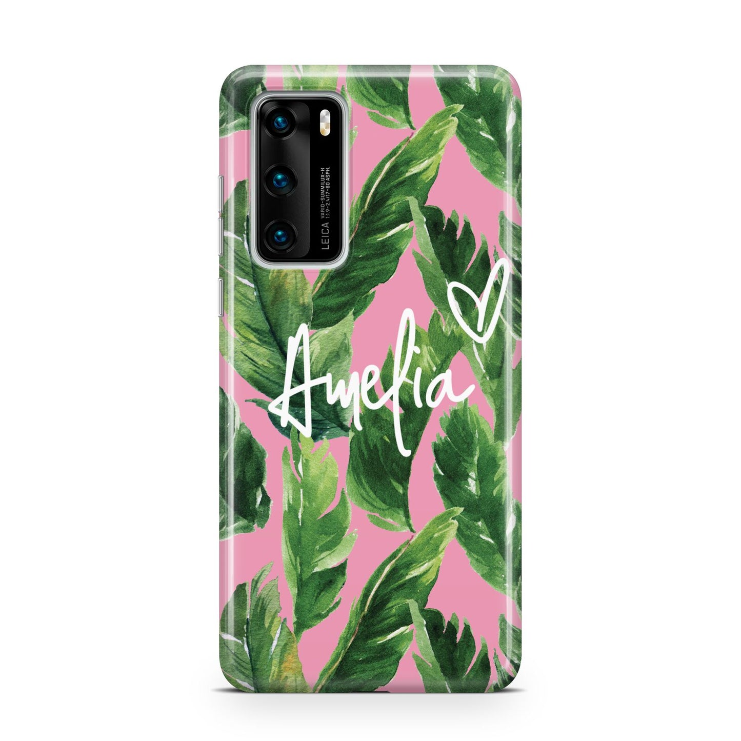 Personalised Pink Green Banana Leaf Huawei P40 Phone Case