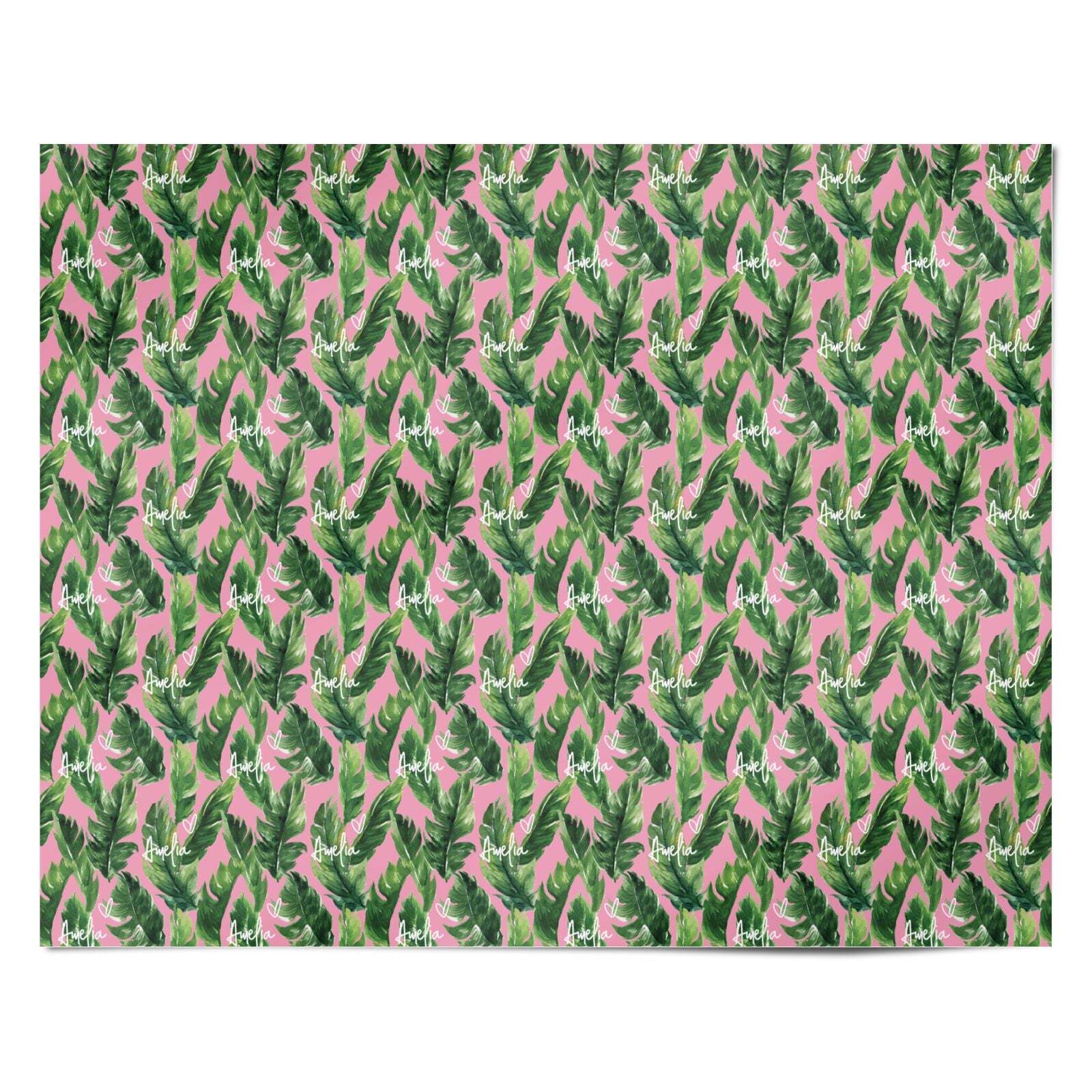 Personalised Pink Green Banana Leaf Personalised Wrapping Paper Alternative