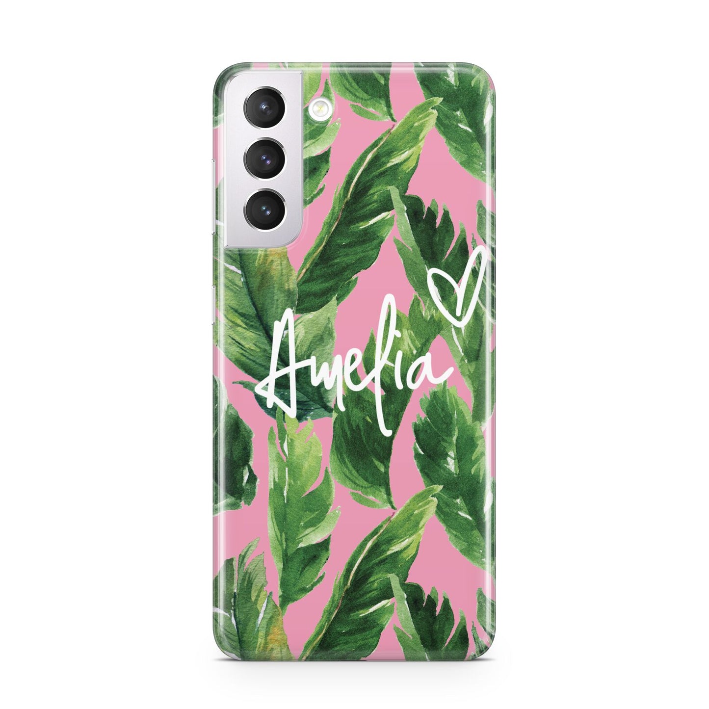 Personalised Pink Green Banana Leaf Samsung S21 Case