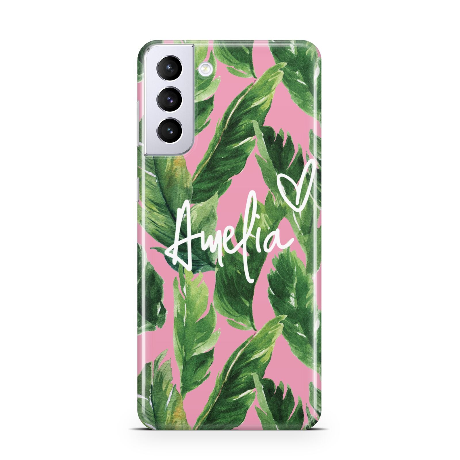 Personalised Pink Green Banana Leaf Samsung S21 Plus Case