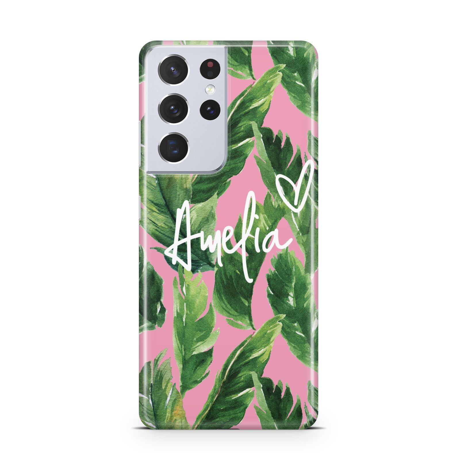 Personalised Pink Green Banana Leaf Samsung S21 Ultra Case