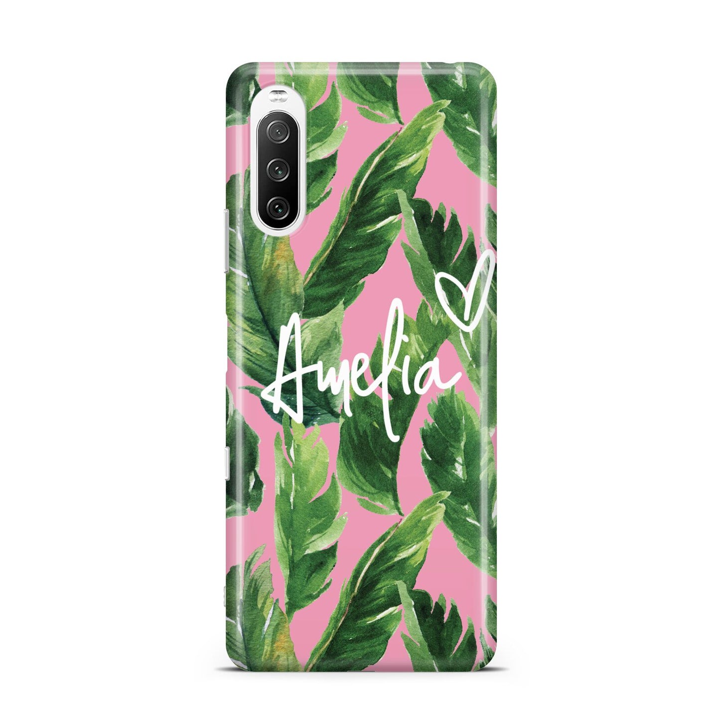 Personalised Pink Green Banana Leaf Sony Xperia 10 III Case