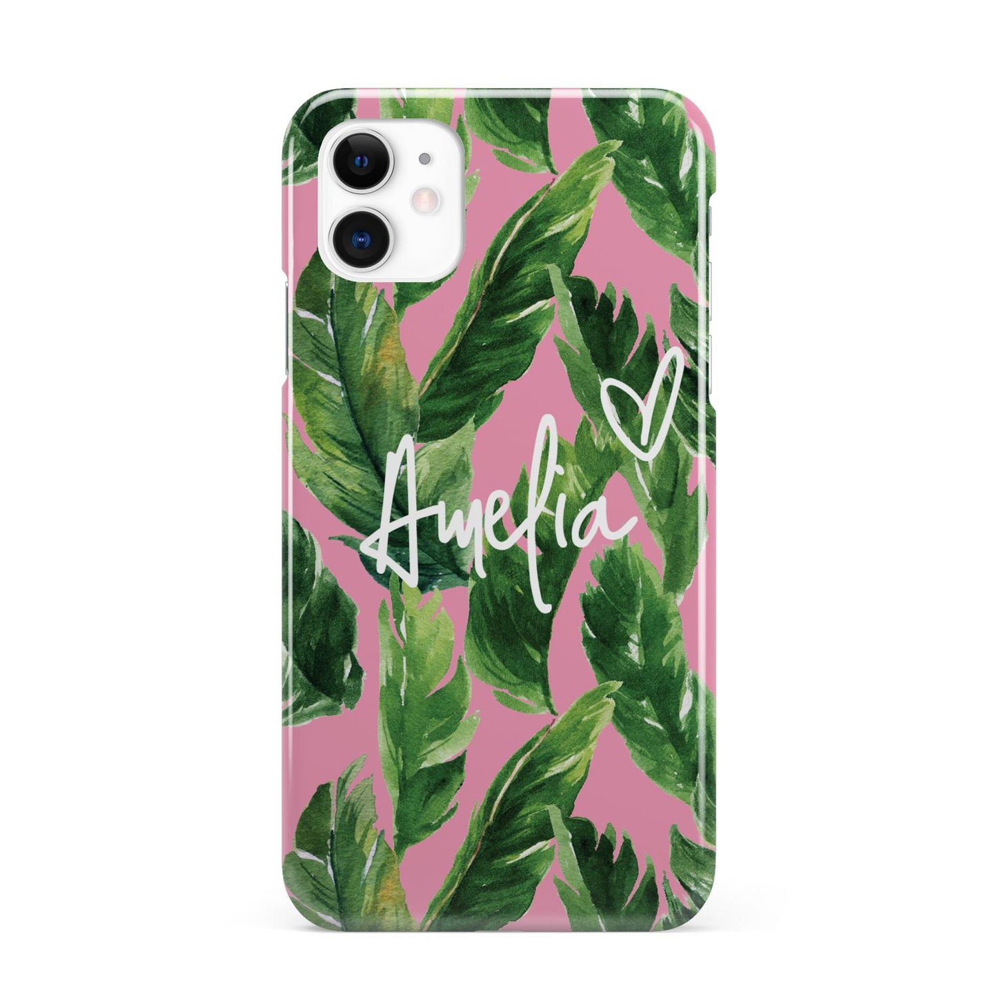 Personalised Pink Green Banana Leaf iPhone 11 3D Snap Case