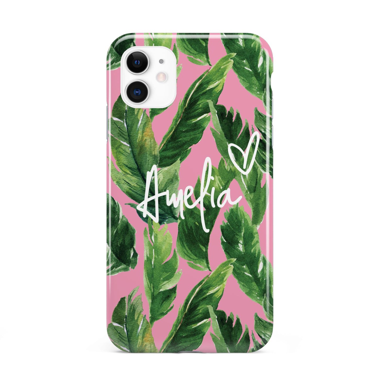 Personalised Pink Green Banana Leaf iPhone 11 3D Tough Case