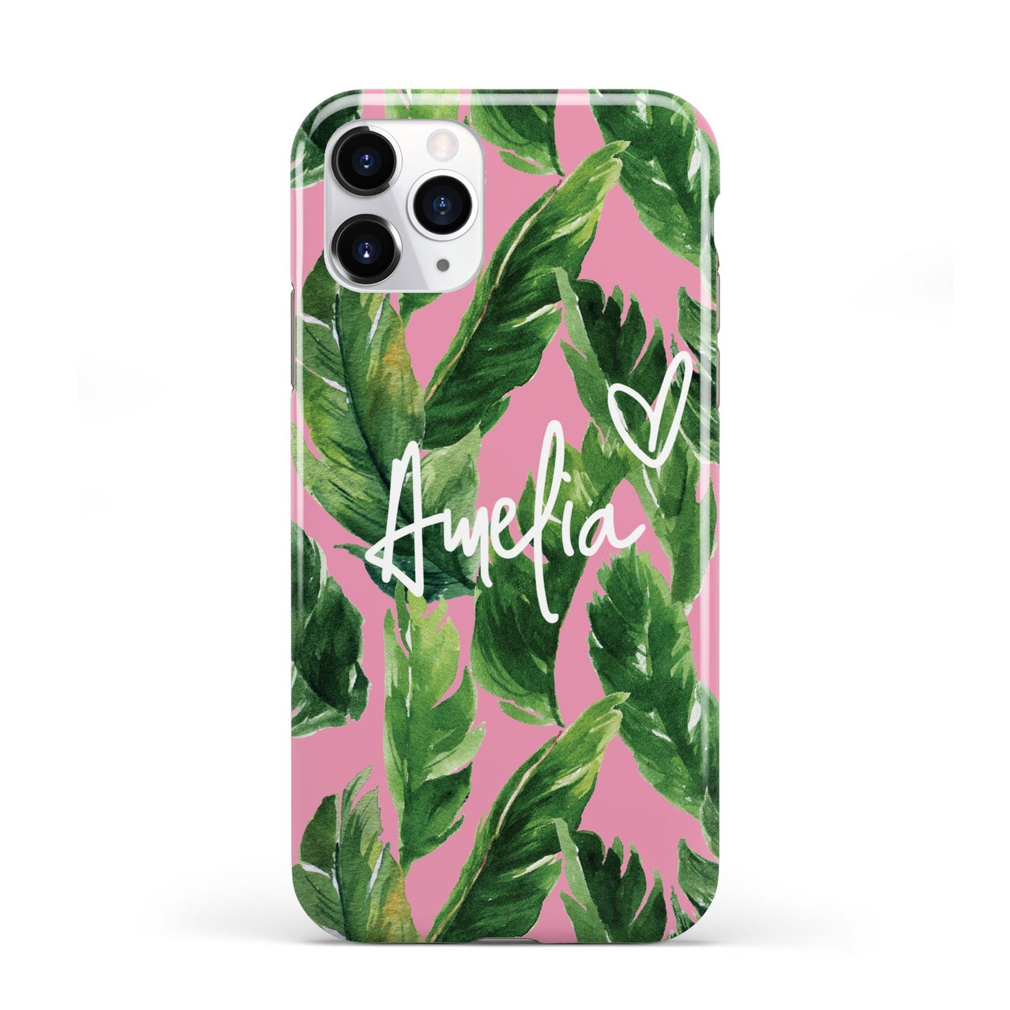 Personalised Pink Green Banana Leaf iPhone 11 Pro 3D Tough Case