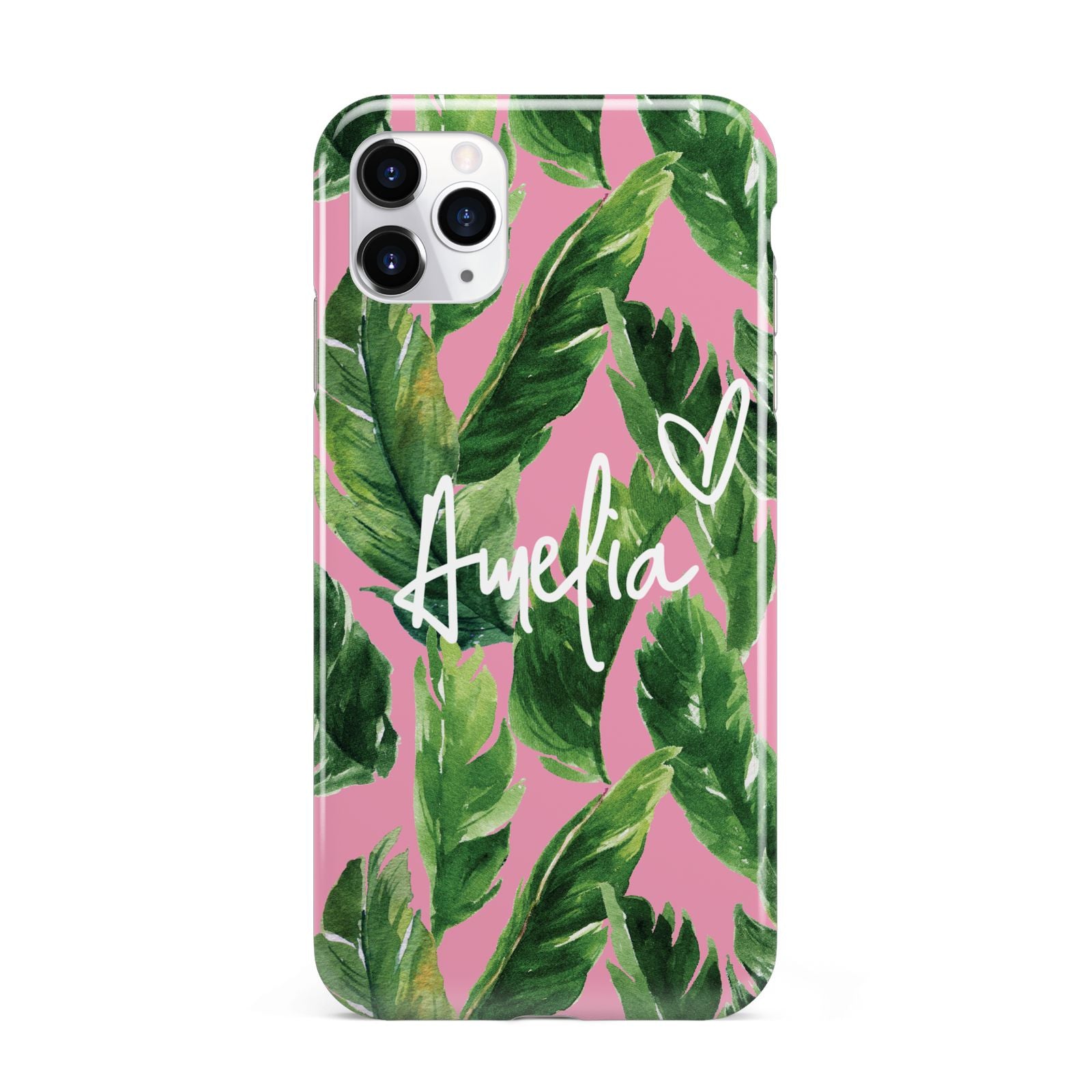 Personalised Pink Green Banana Leaf iPhone 11 Pro Max 3D Tough Case