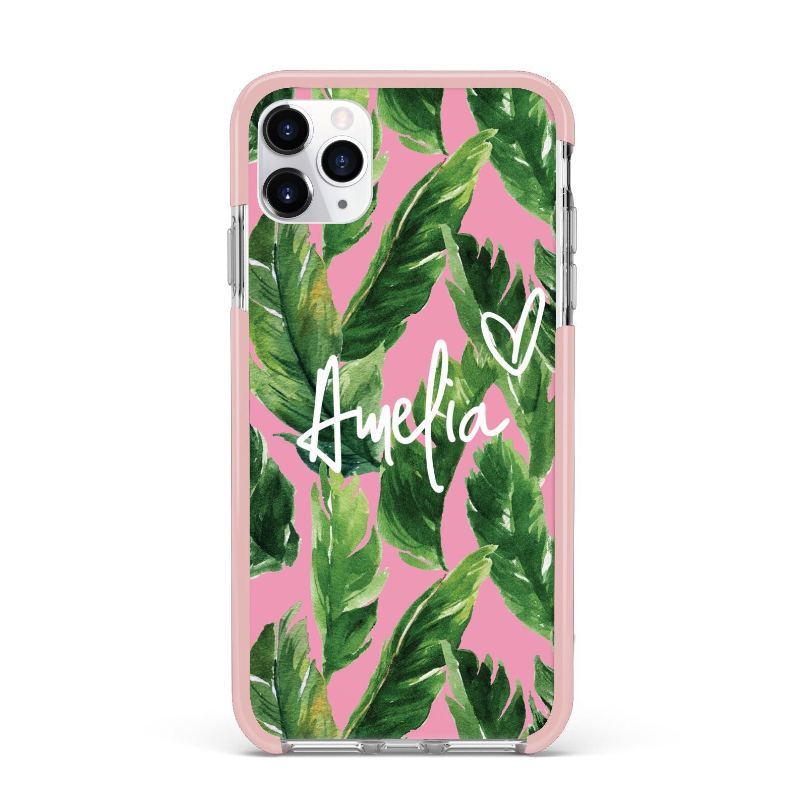 Personalised Pink Green Banana Leaf iPhone 11 Pro Max Impact Pink Edge Case