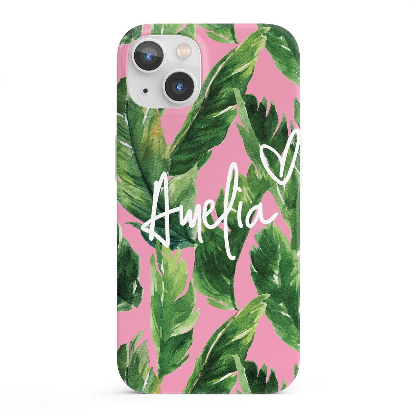 Personalised Pink Green Banana Leaf iPhone 13 Full Wrap 3D Snap Case