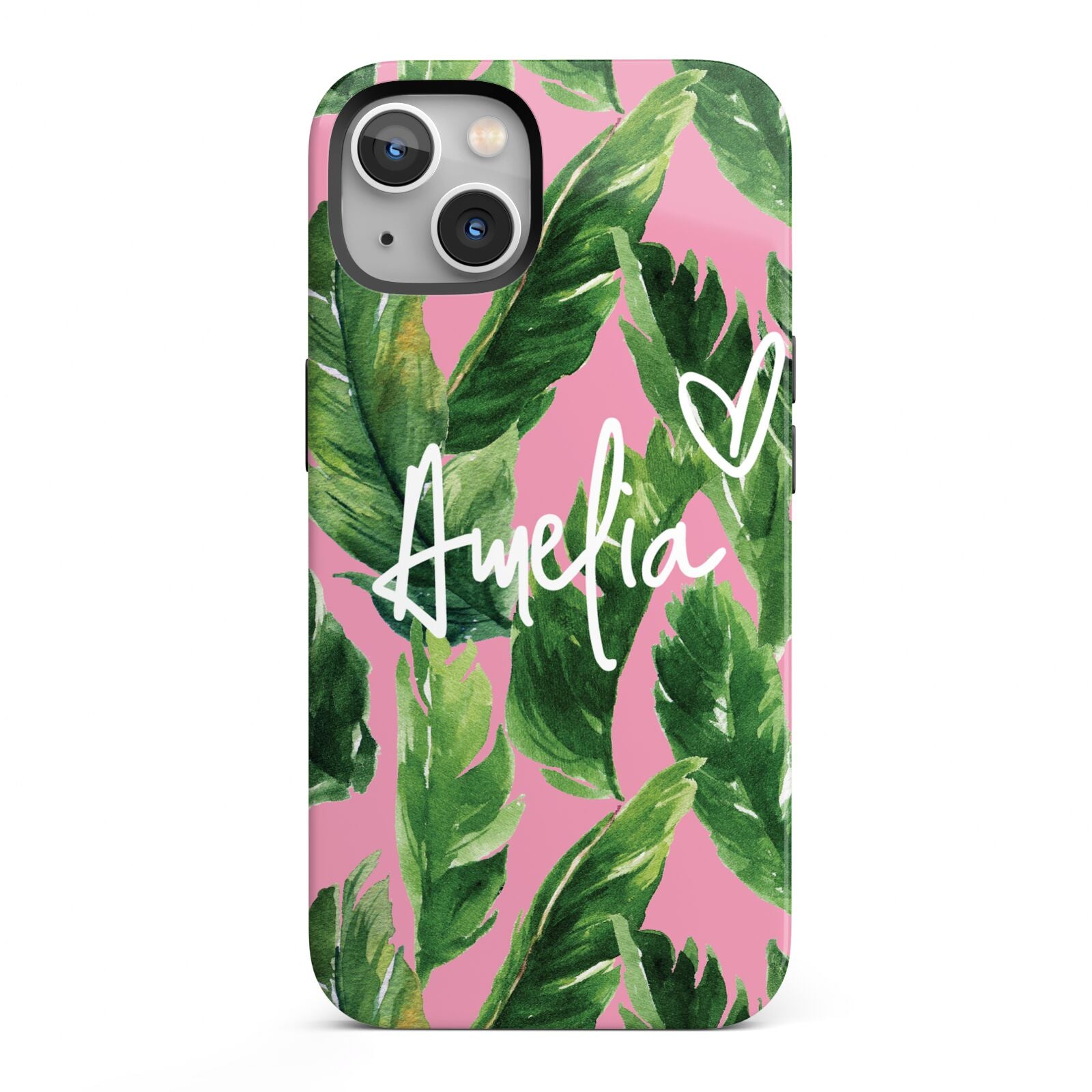 Personalised Pink Green Banana Leaf iPhone 13 Full Wrap 3D Tough Case