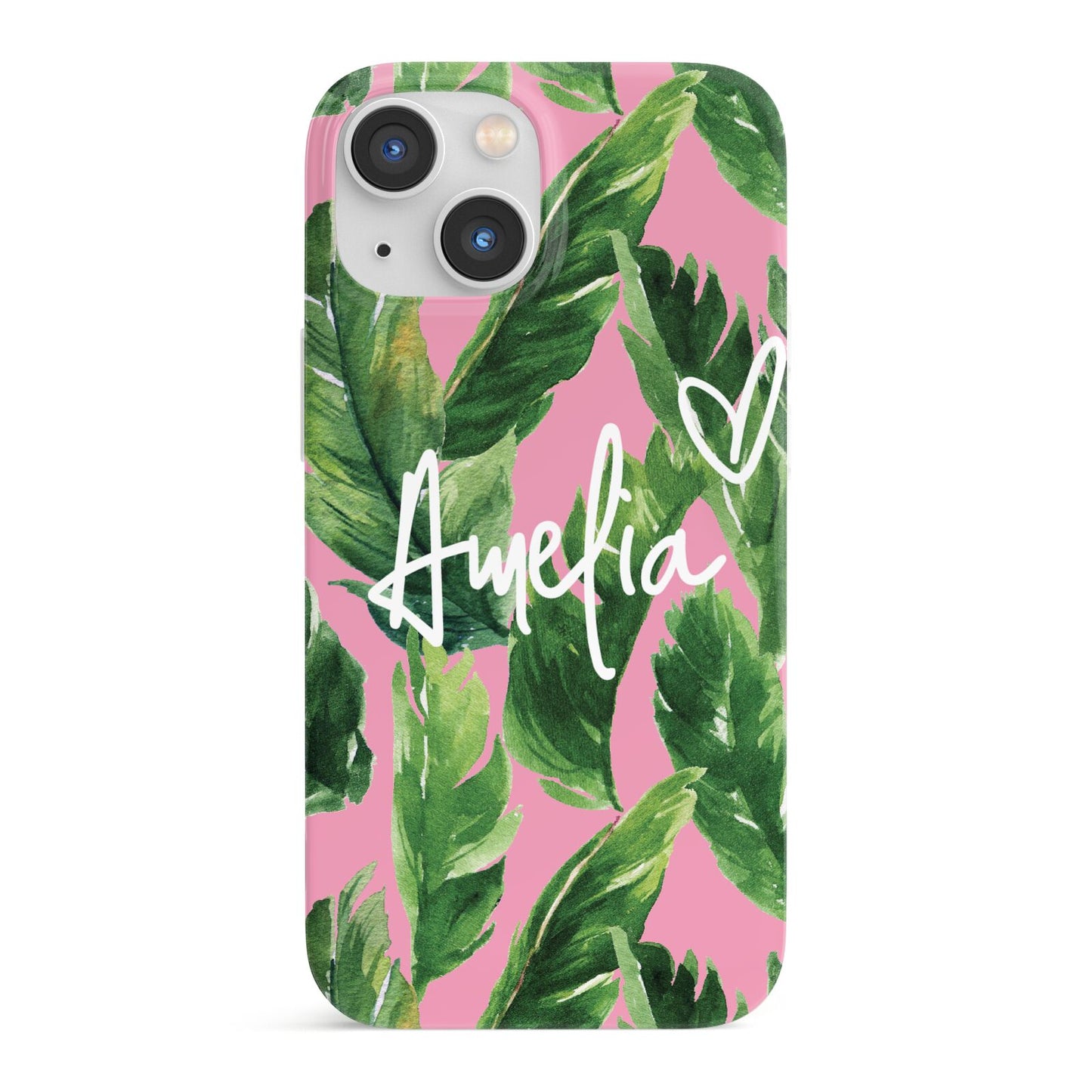 Personalised Pink Green Banana Leaf iPhone 13 Mini Full Wrap 3D Snap Case