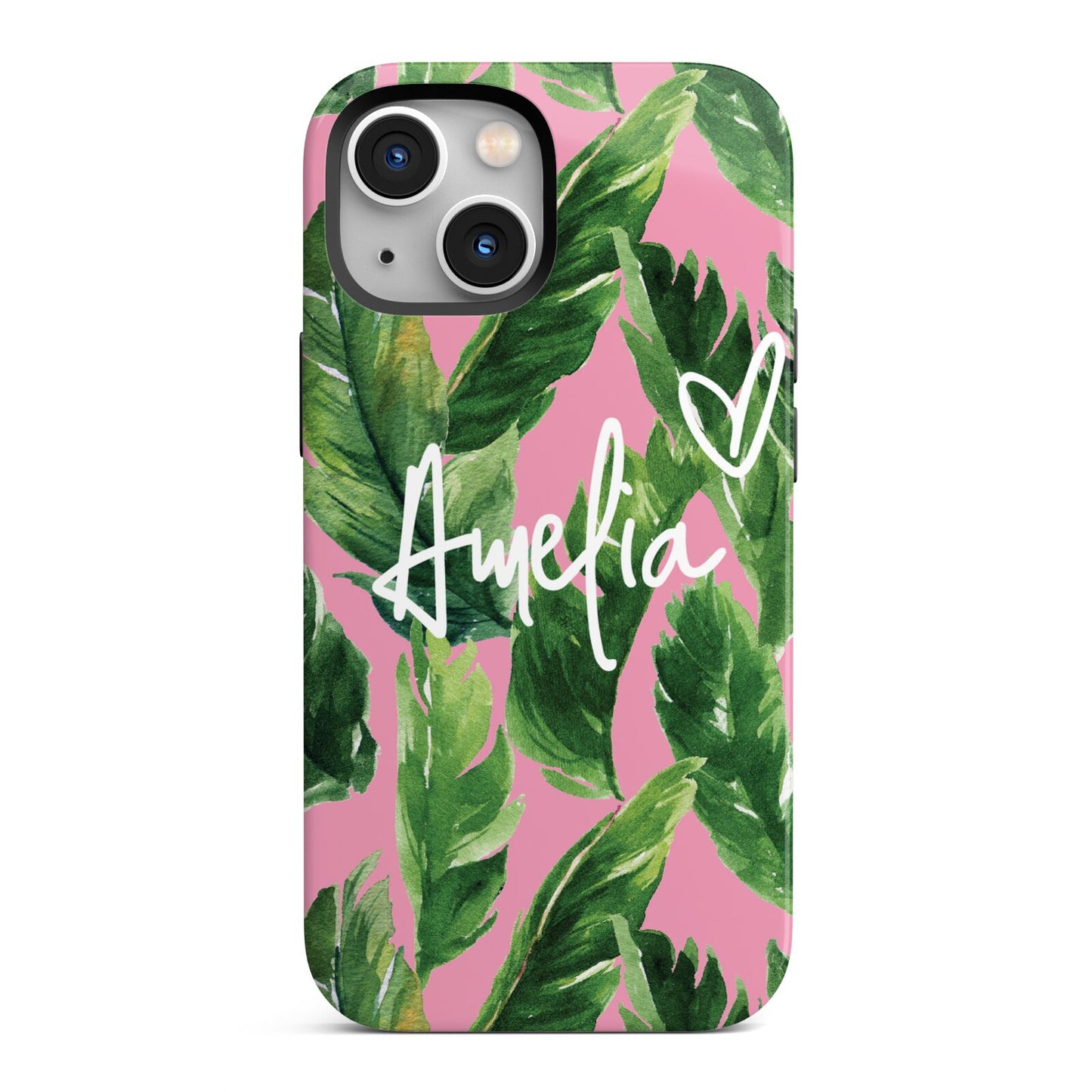 Personalised Pink Green Banana Leaf iPhone 13 Mini Full Wrap 3D Tough Case